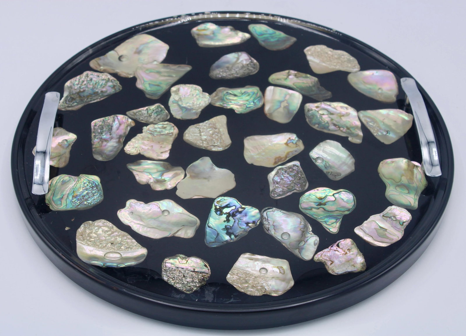 Vintage Mid Century Modern Abalone Shell and Lucite Circular Tray With Handles - 5