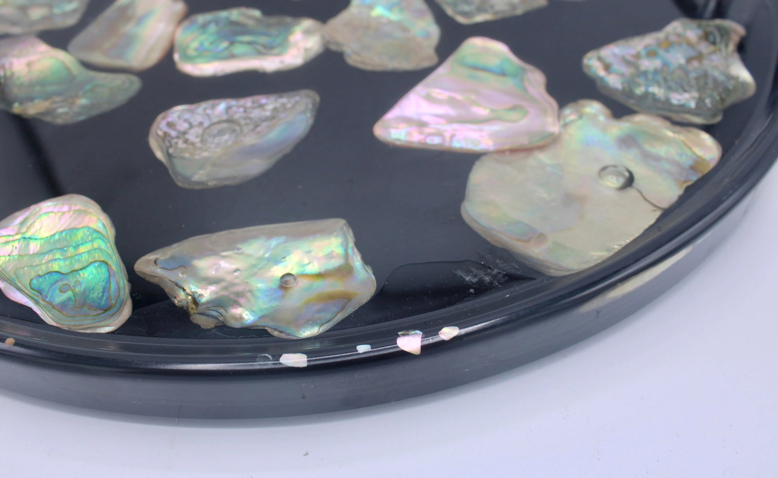 Vintage Mid Century Modern Abalone Shell and Lucite Circular Tray With Handles - 9
