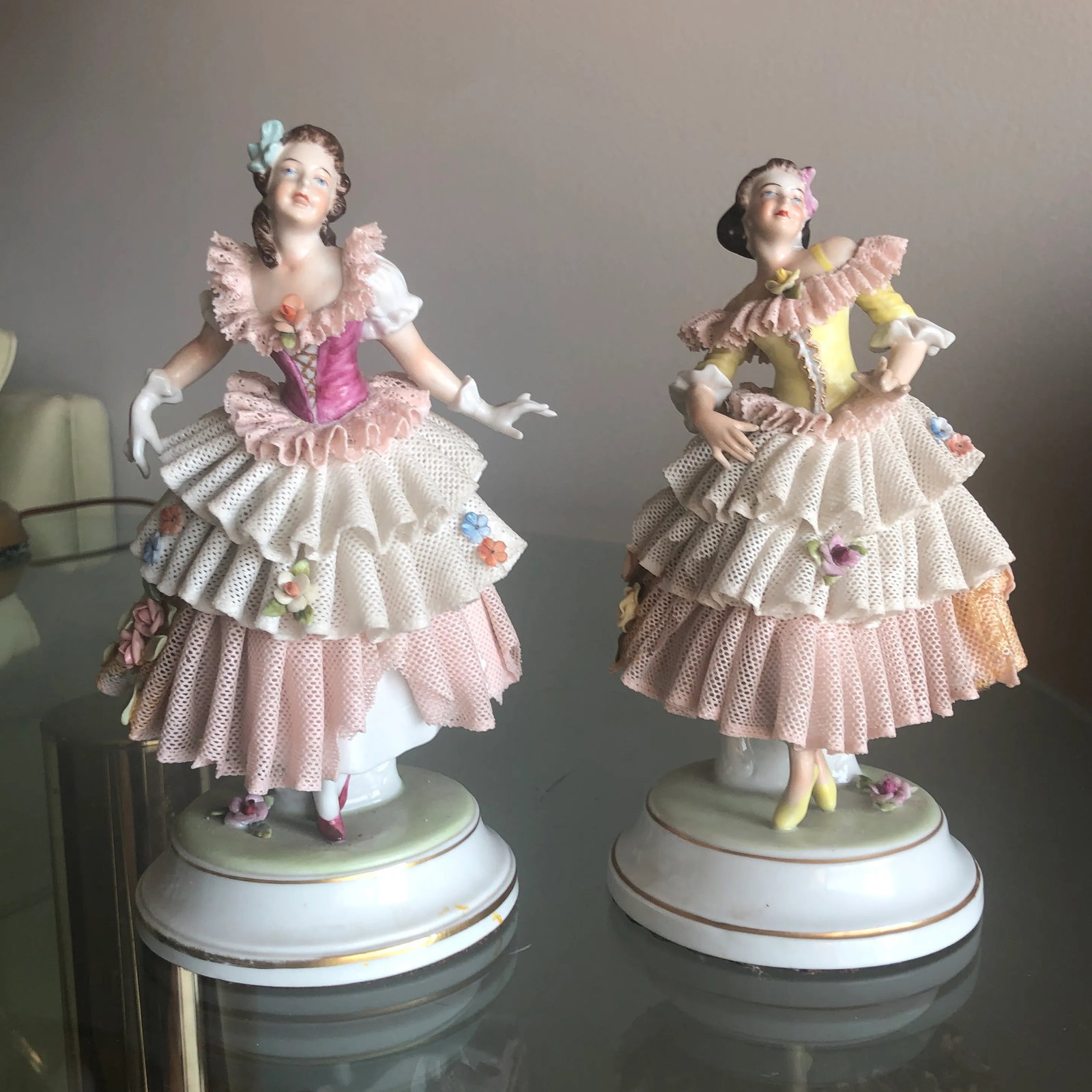 Larger Figurines in Debutant Attire, Dresden Porcelain Including Lace - 10