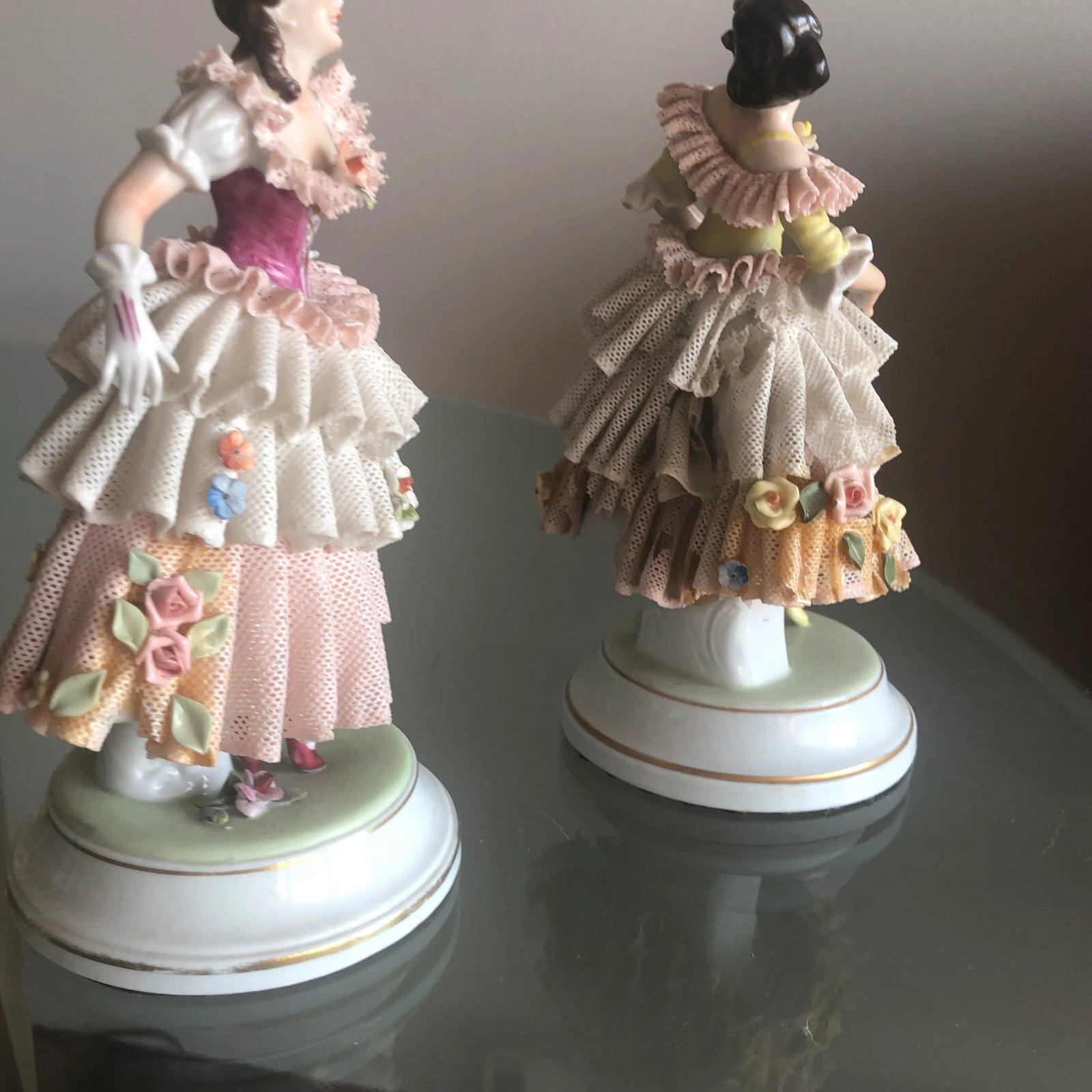 Larger Figurines in Debutant Attire, Dresden Porcelain Including Lace - 6