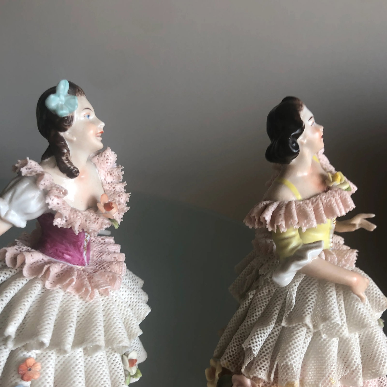 Larger Figurines in Debutant Attire, Dresden Porcelain Including Lace - 7