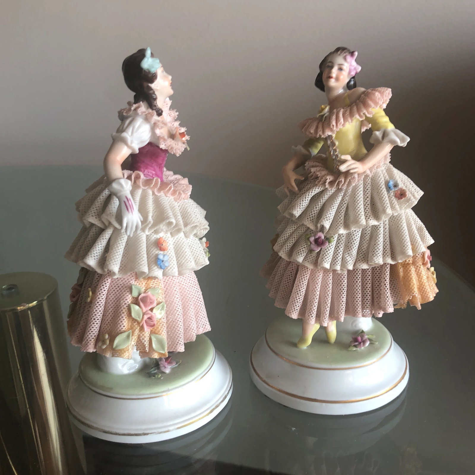 Larger Figurines in Debutant Attire, Dresden Porcelain Including Lace - 8