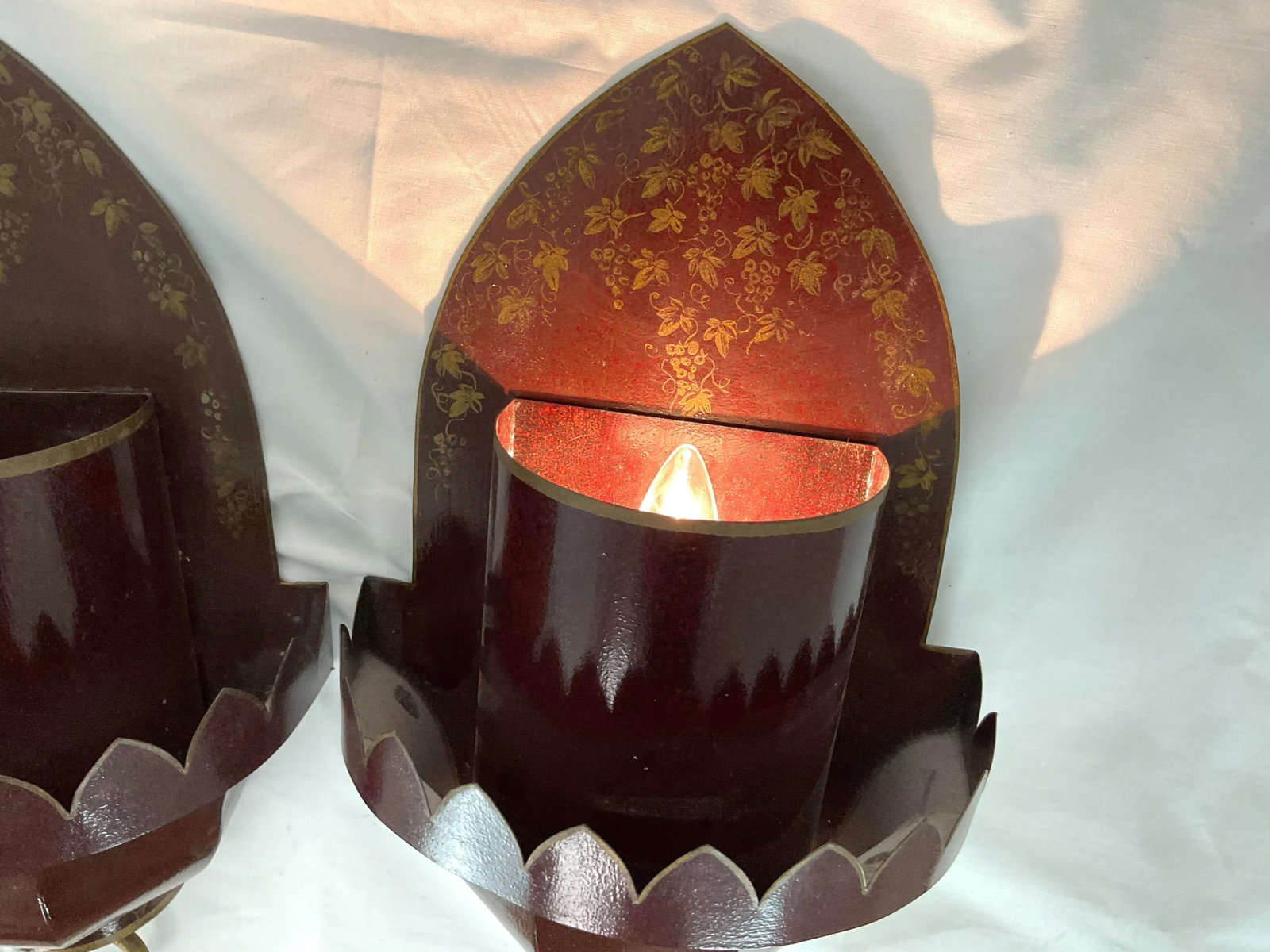 Vintage French Tole Wall Sconce Pair - 5
