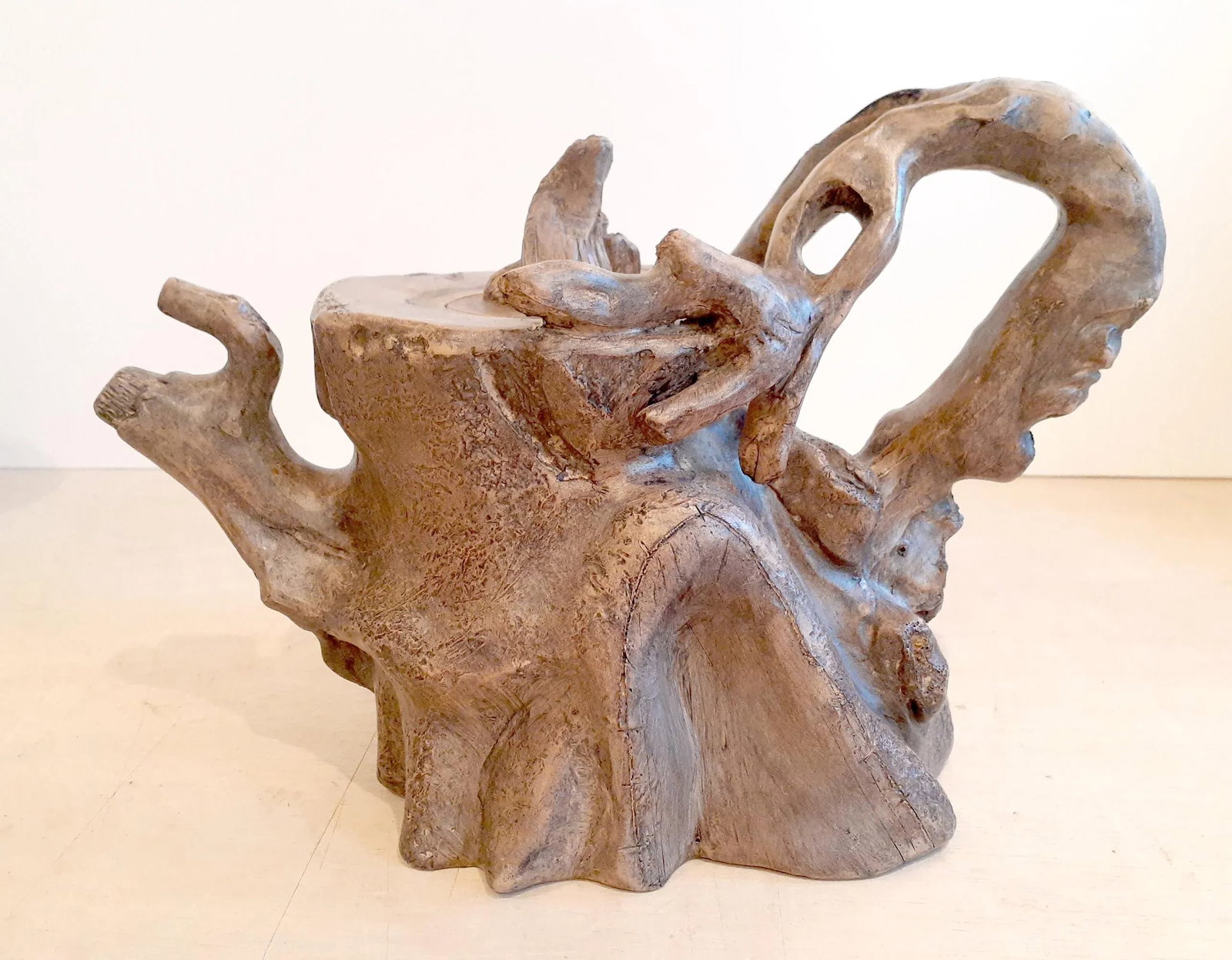 Mid 20th Century Chinese Yixing Duan Ni Tree Stump Tea Pot - 11