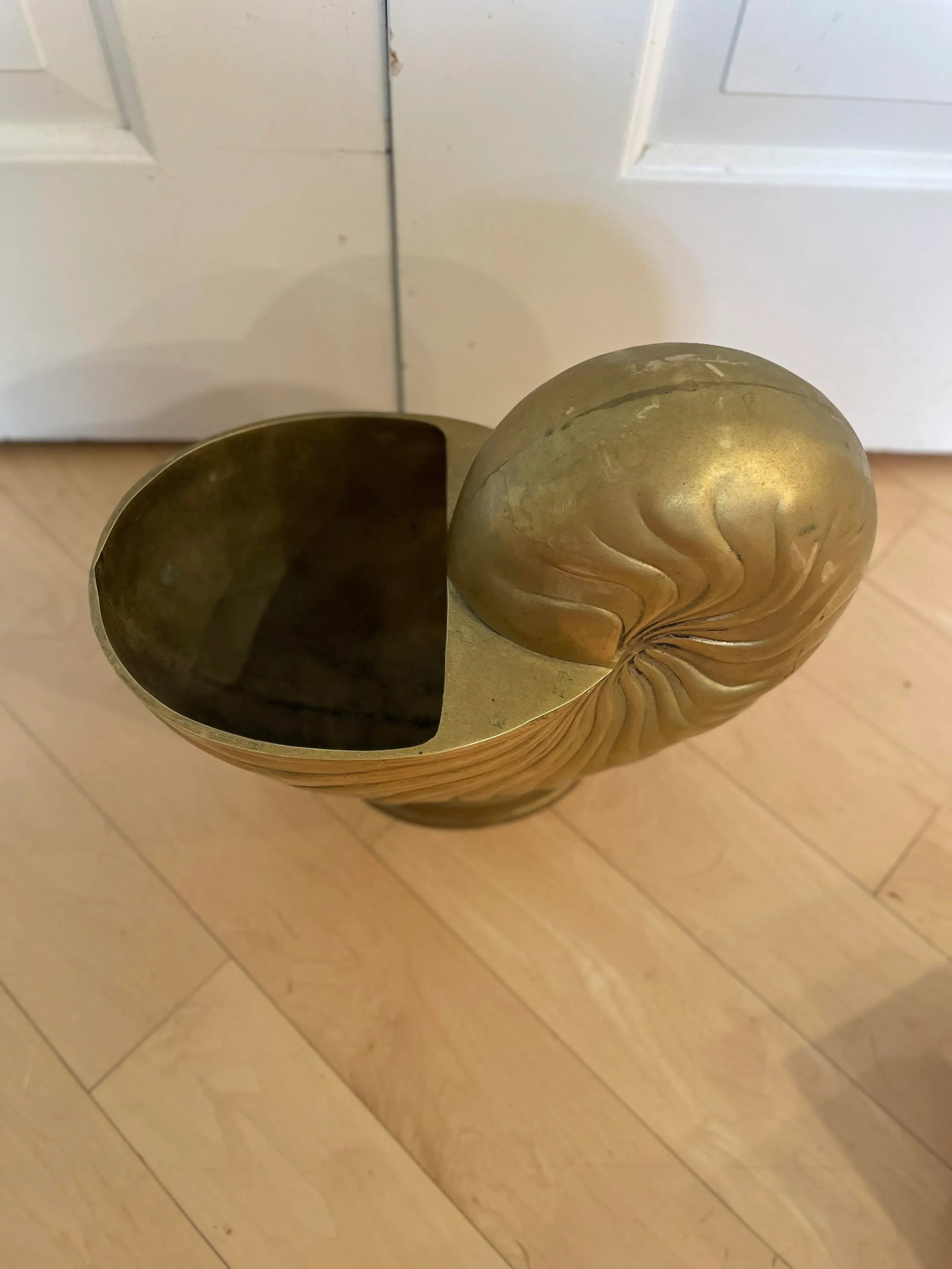 Vintage Brass Large Brass Nautilus Shell Planter Wine Holder Decor Frederick Cooper Attributed - 8