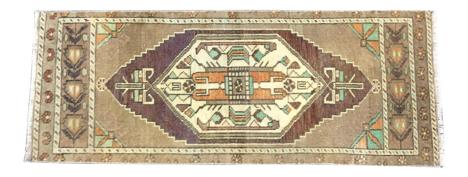 Vintage Medallion Design Turkish Handmade Camel Small Rug (1 of 6)