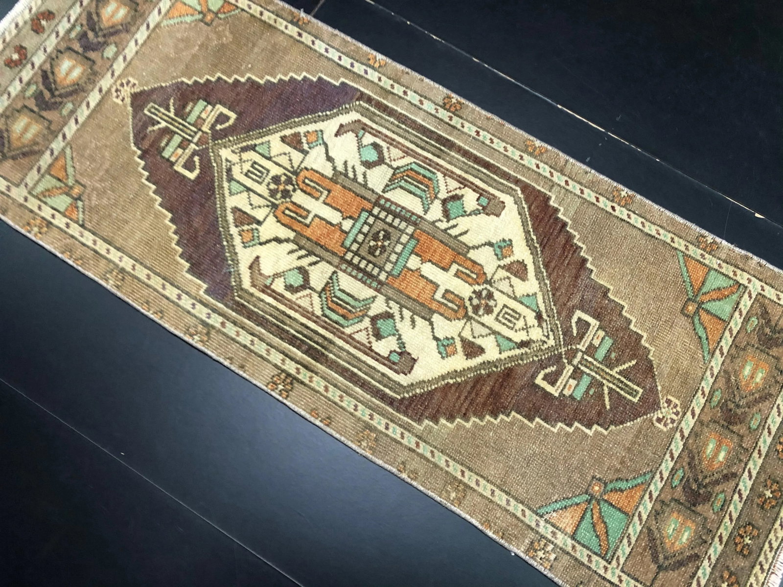 Vintage Medallion Design Turkish Handmade Camel Small Rug - 3