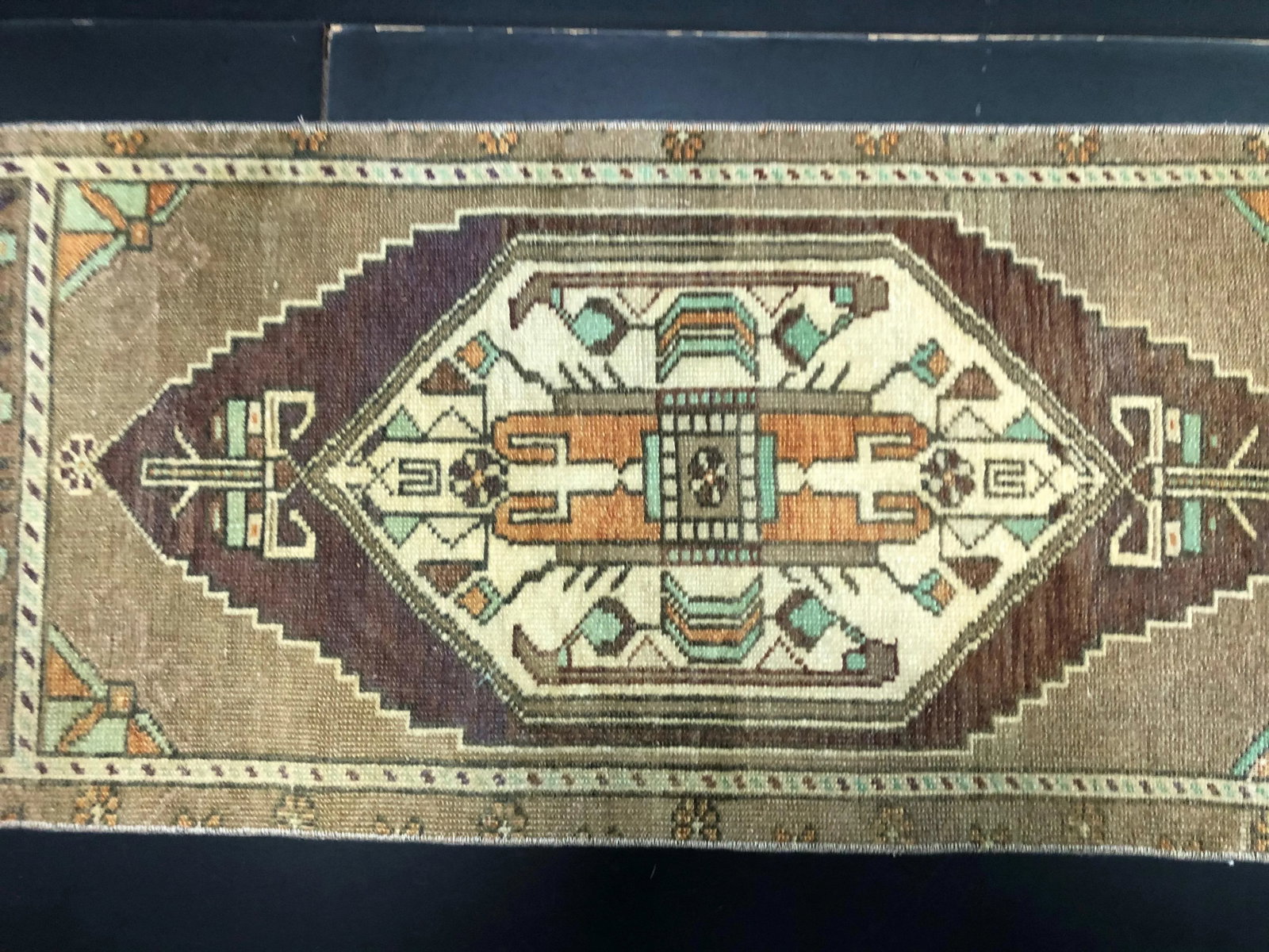 Vintage Medallion Design Turkish Handmade Camel Small Rug - 4