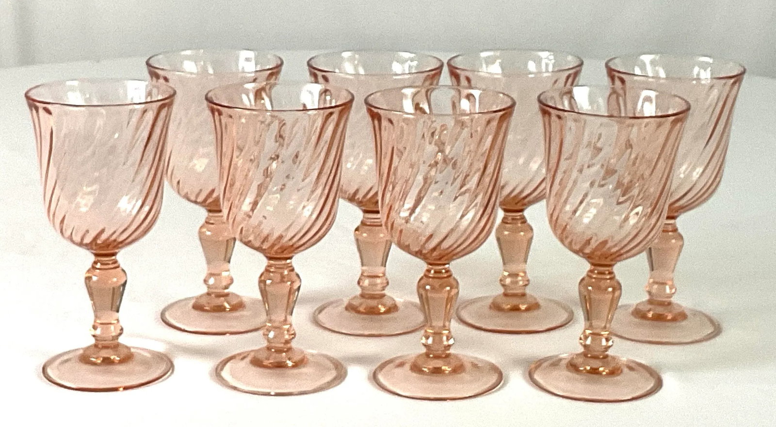 1960s Arcoroc Luminarc Rosaline Pink Swirl Water/Wine Goblets, Made in France -Set of 8 - 5