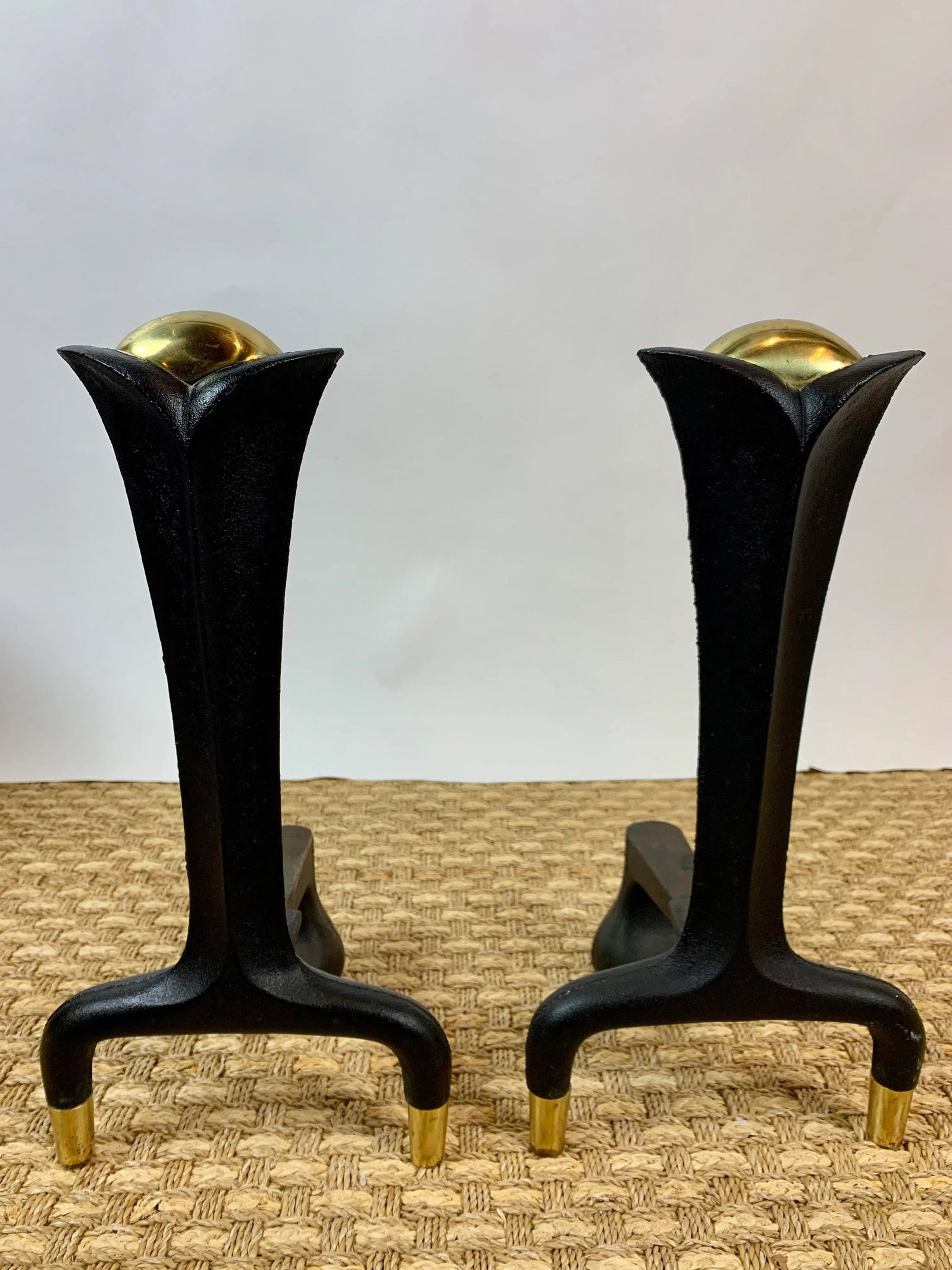 MId-Century Donald Deskey Iron and Brass Andirons - A Pair - 13