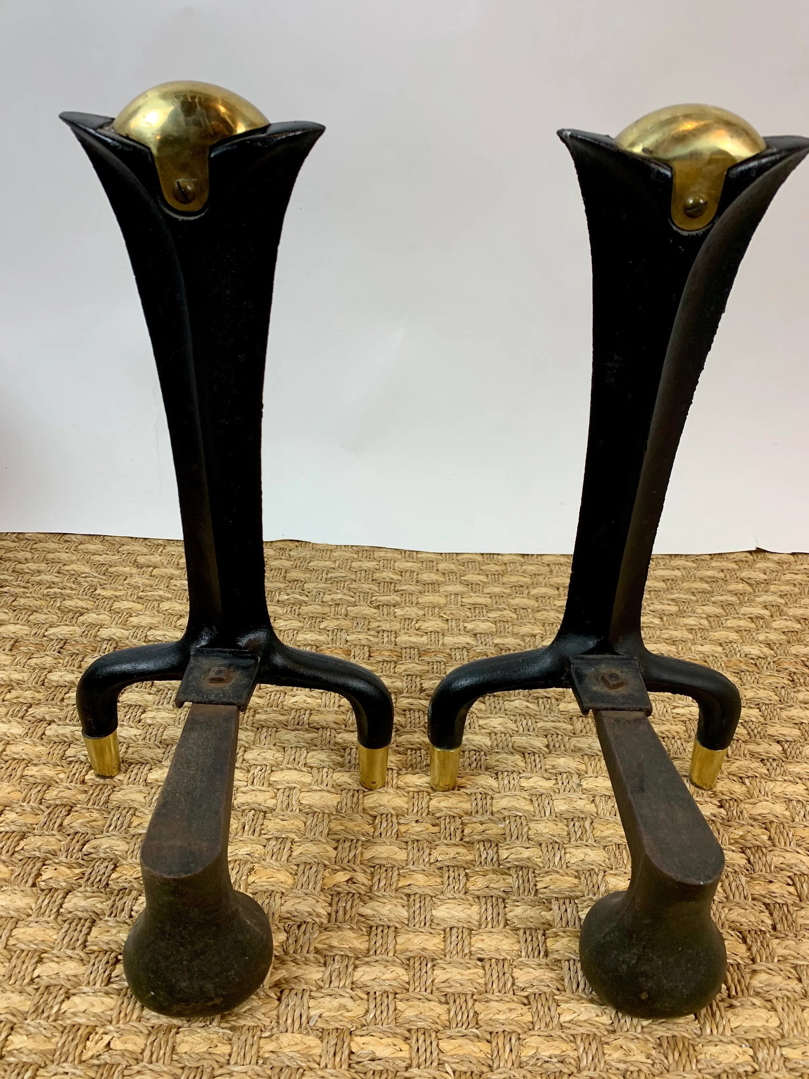 MId-Century Donald Deskey Iron and Brass Andirons - A Pair - 6