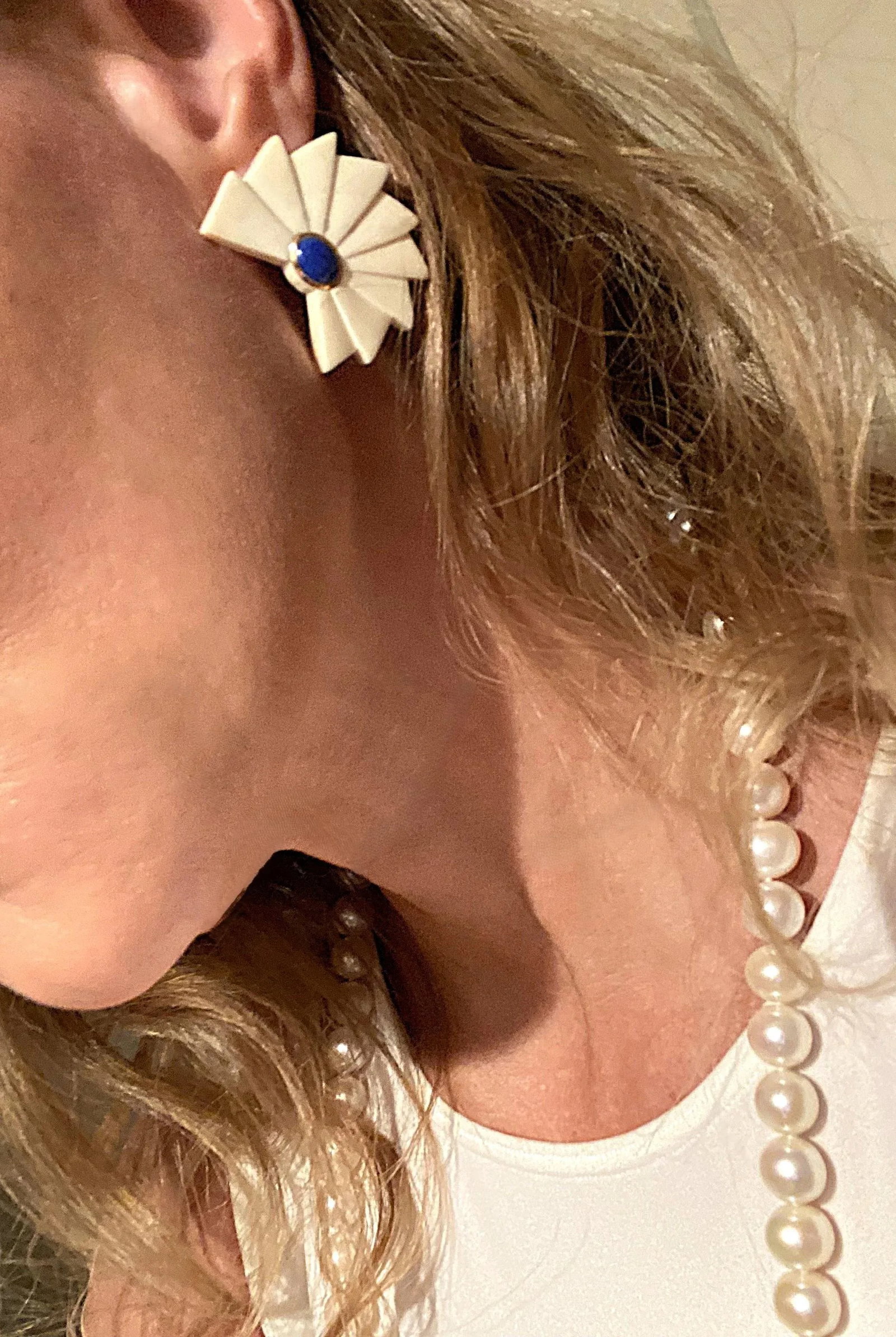 Art Deco 14kt Gold and Blue Lapis Earrings, Pair, Circa 1980s 1990s - 4