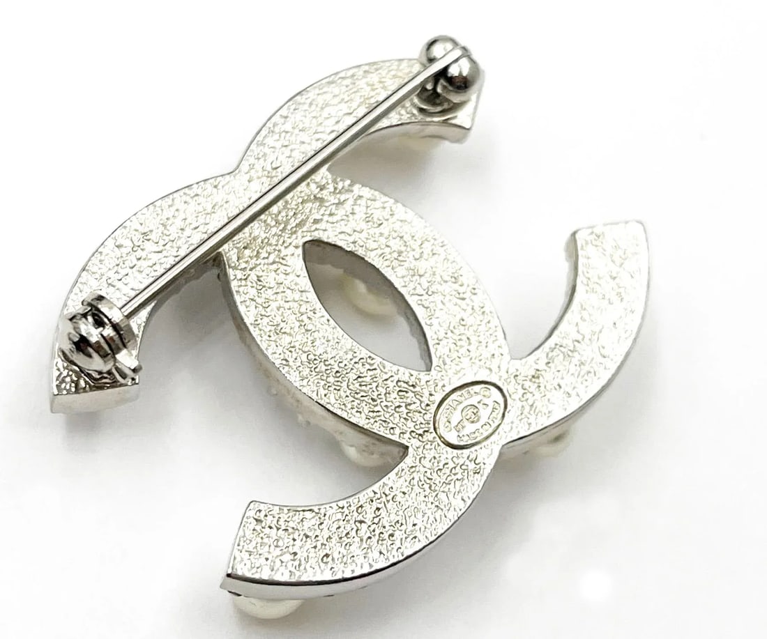 Chanel Silver CC Opal Crystal Pearl Small Brooch - 4
