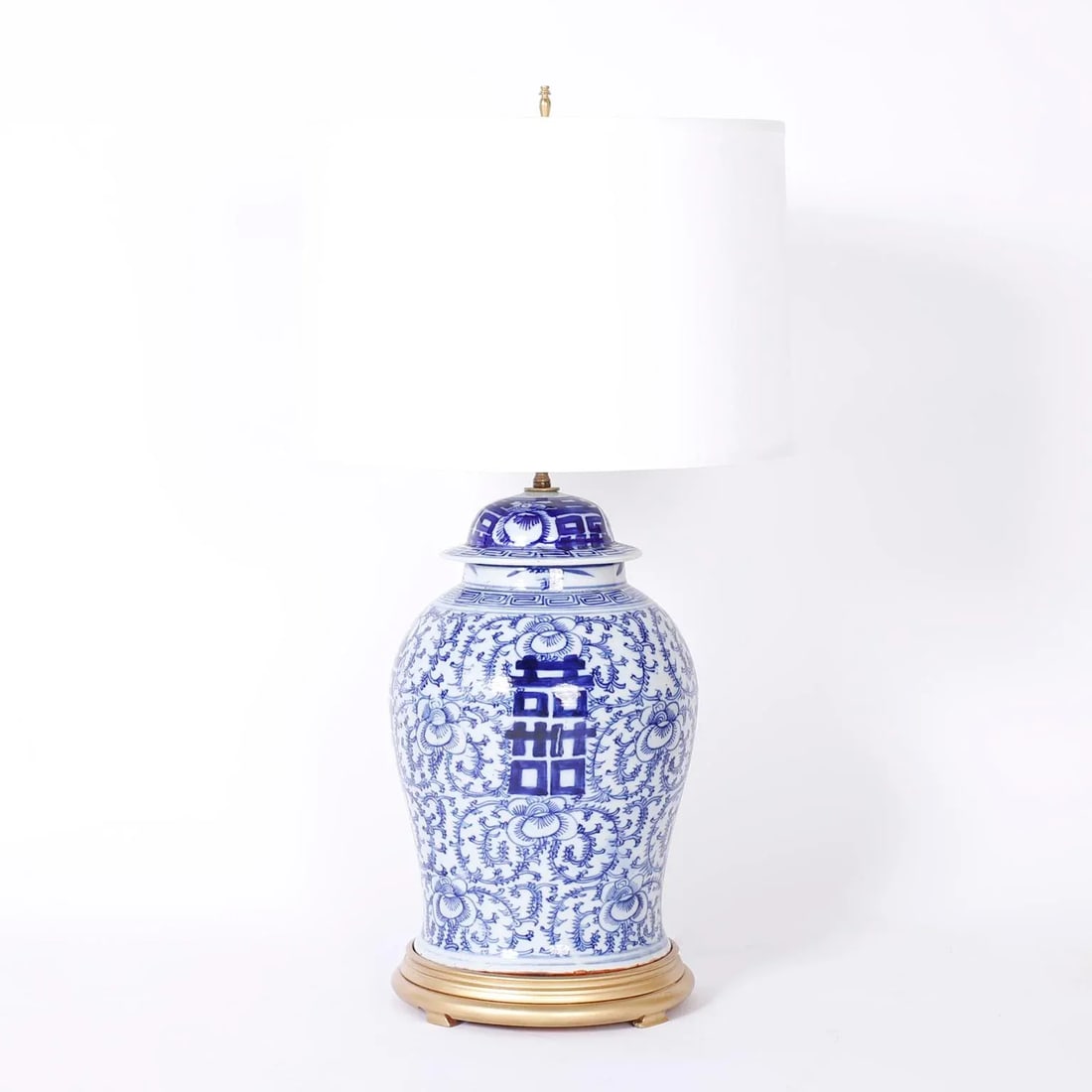 Pair of Blue and White Porcelain Happiness Jar Table Lamps - 2