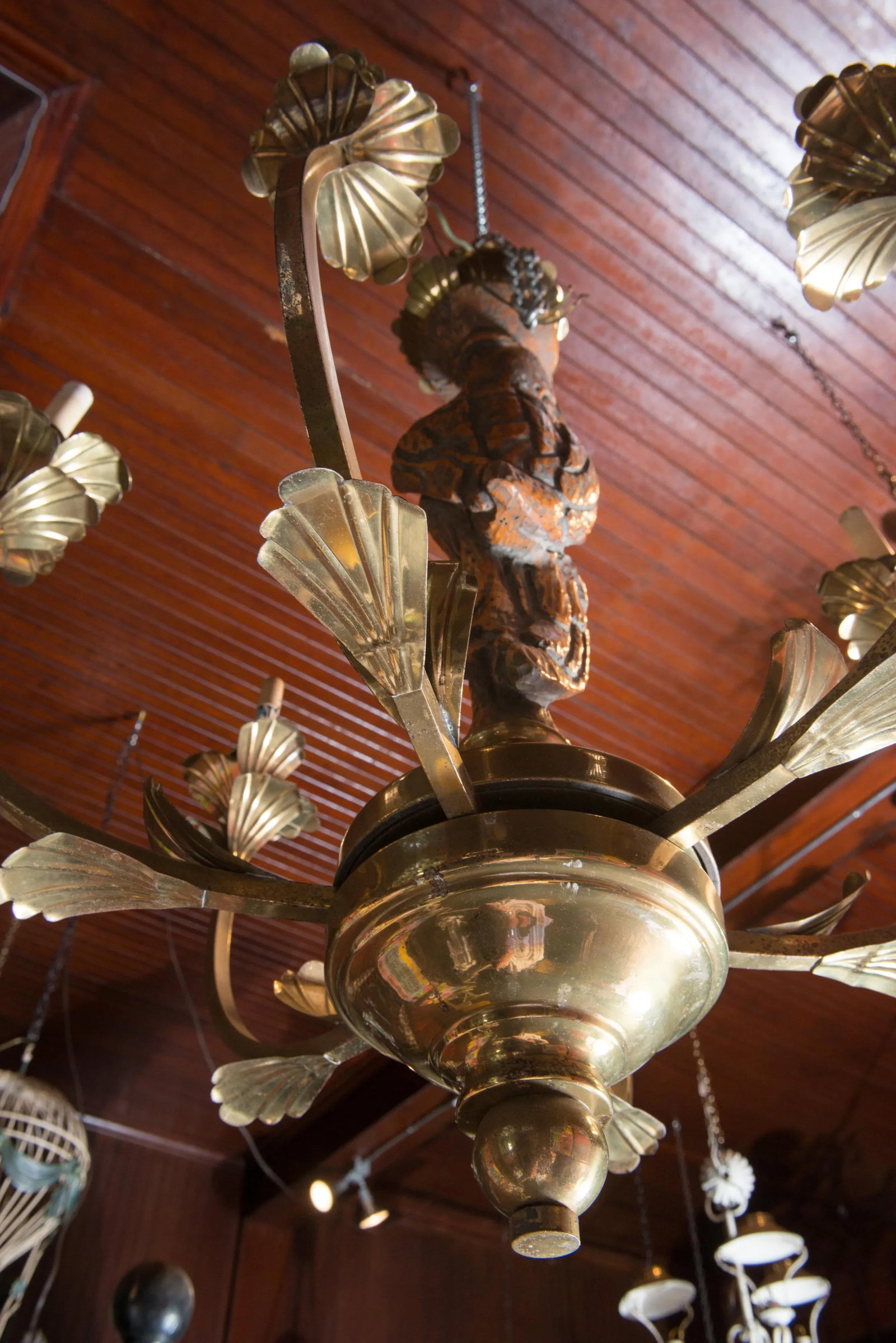 Large Carved Parrot & Brass Chandelier - 10