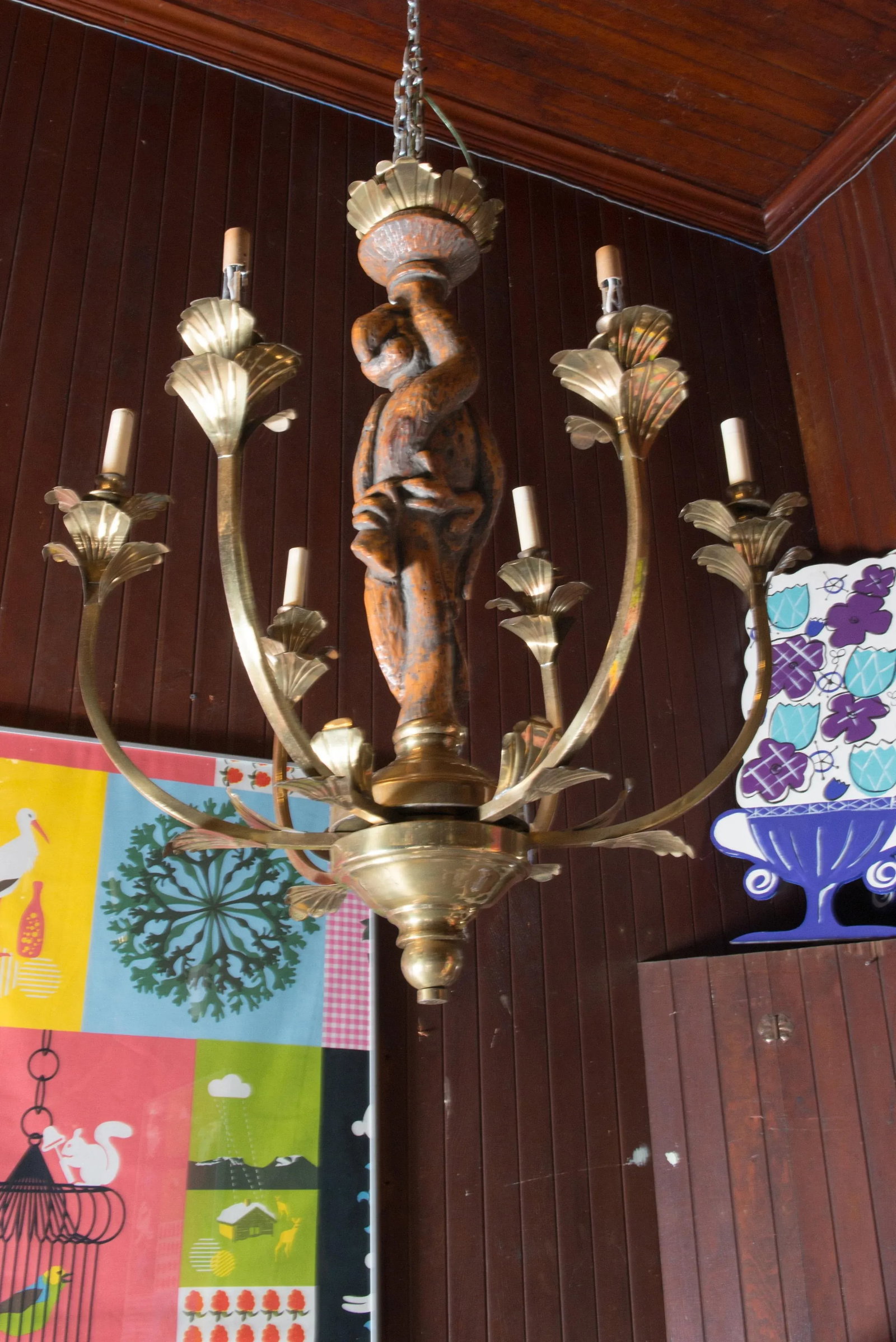 Large Carved Parrot & Brass Chandelier - 11