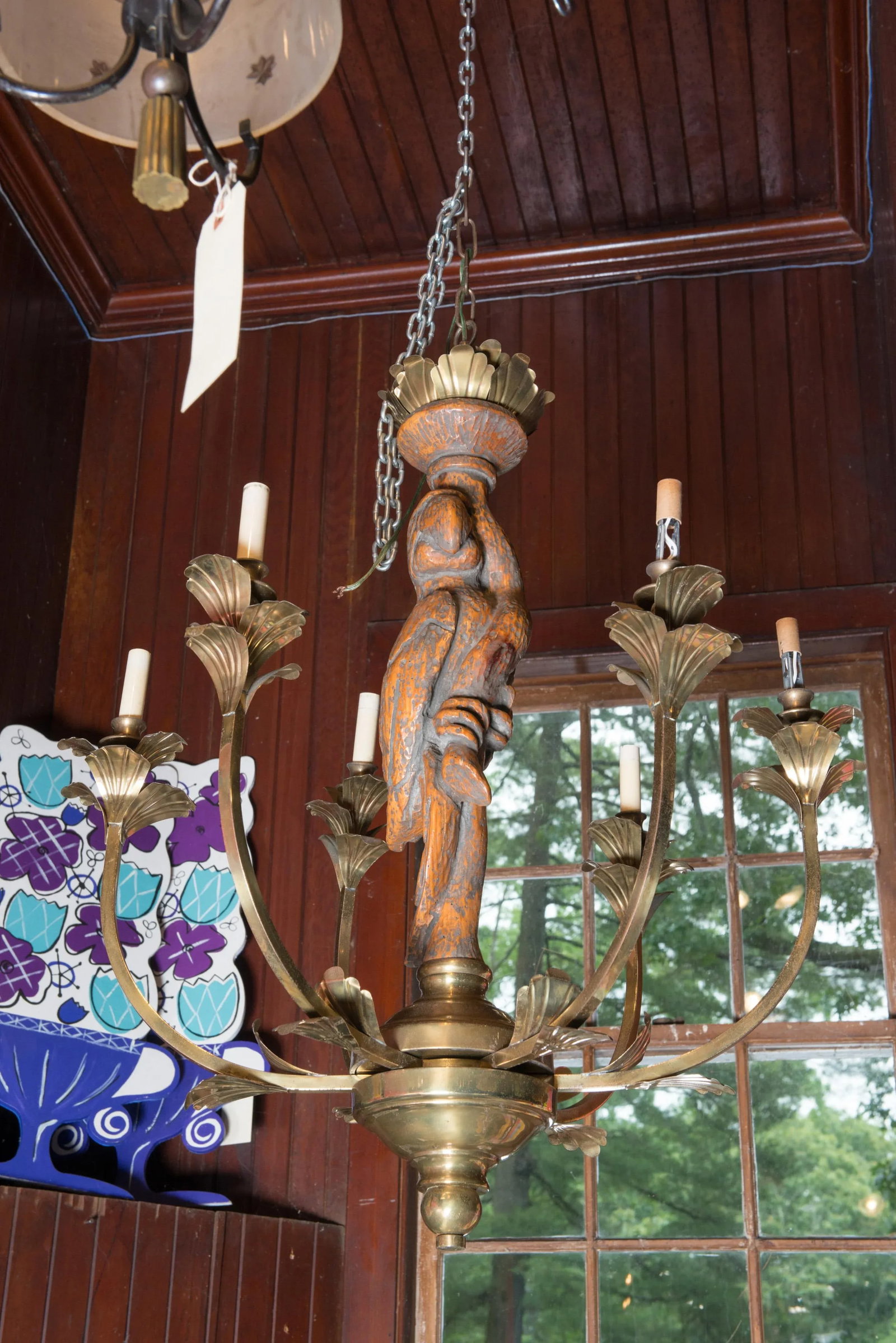 Large Carved Parrot & Brass Chandelier - 12