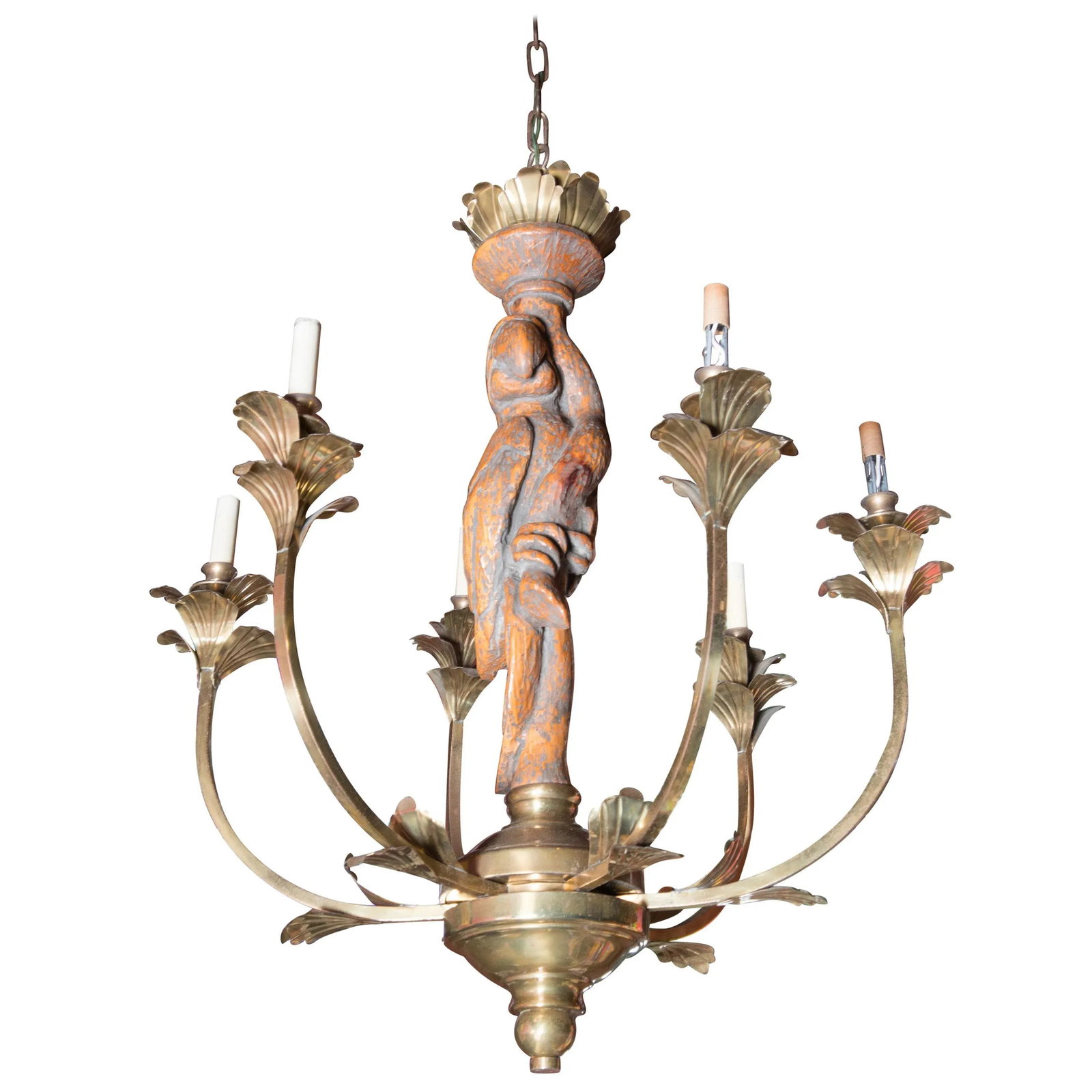 Large Carved Parrot & Brass Chandelier - 13