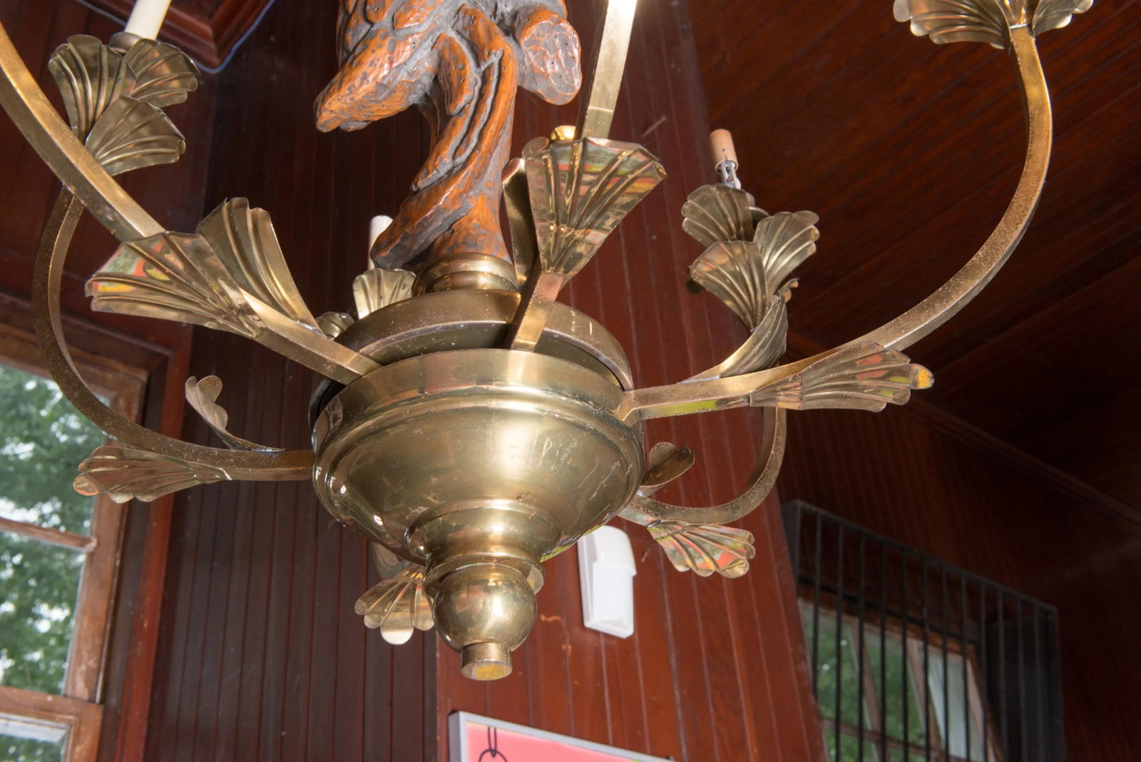 Large Carved Parrot & Brass Chandelier - 2