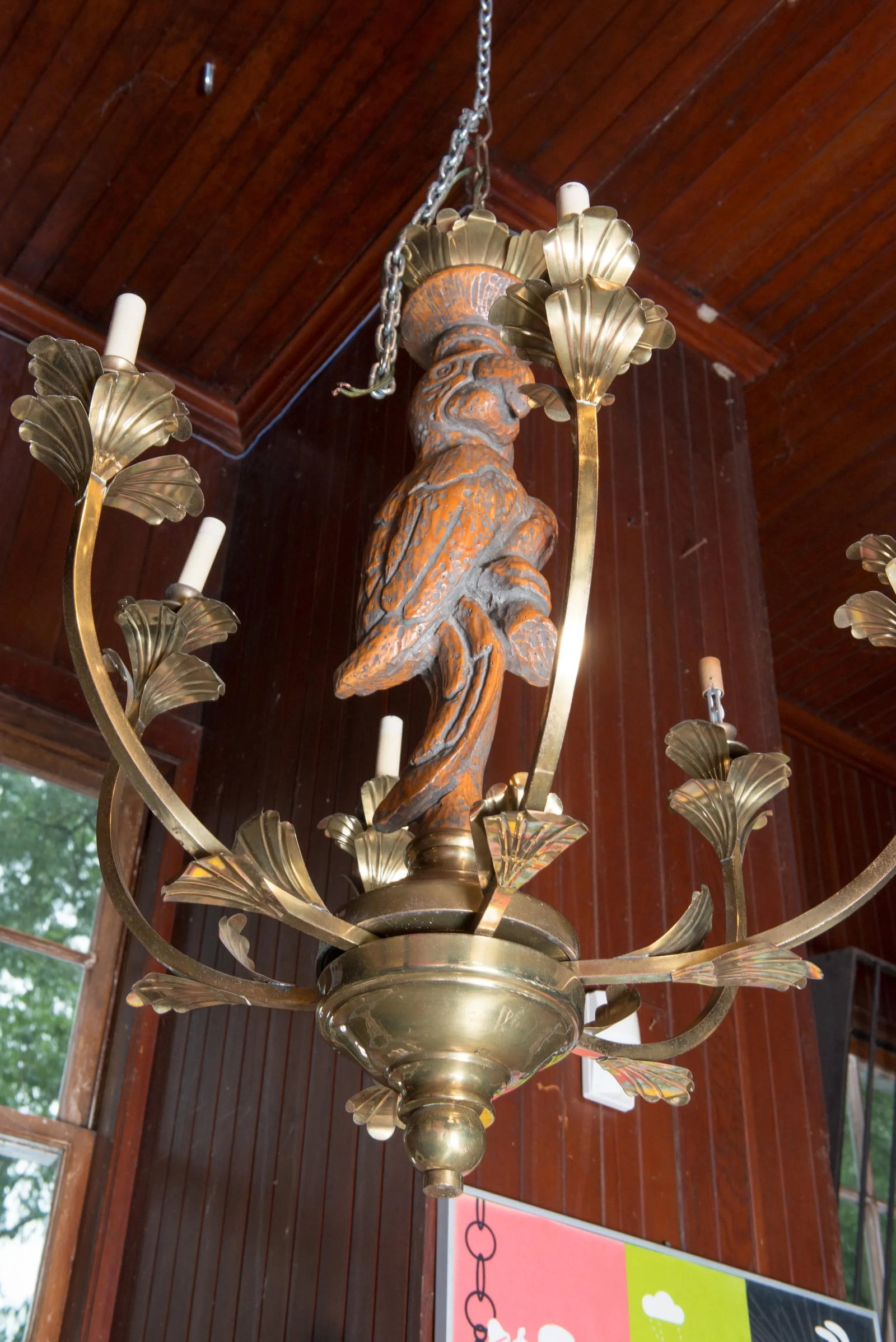 Large Carved Parrot & Brass Chandelier - 3