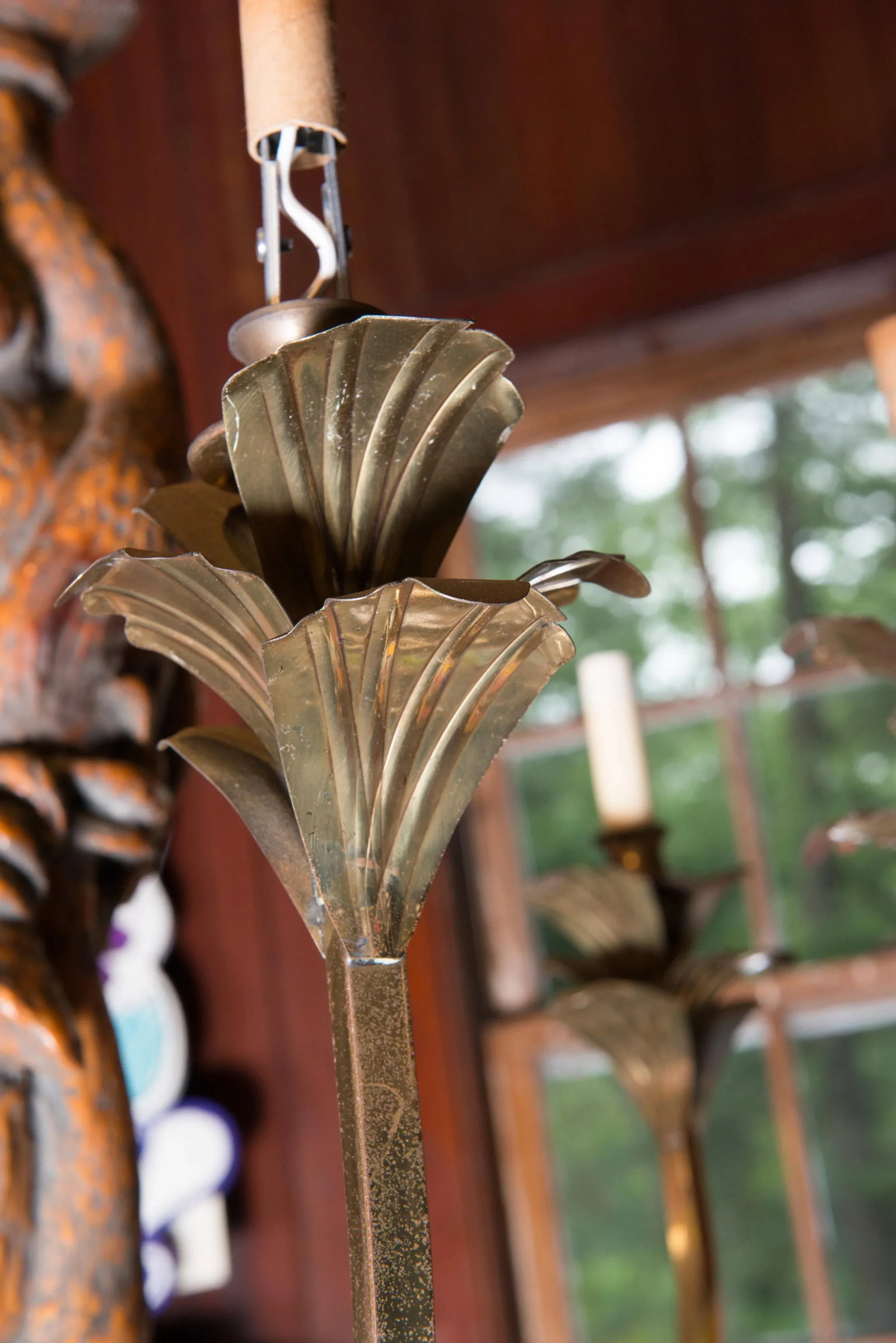 Large Carved Parrot & Brass Chandelier - 6