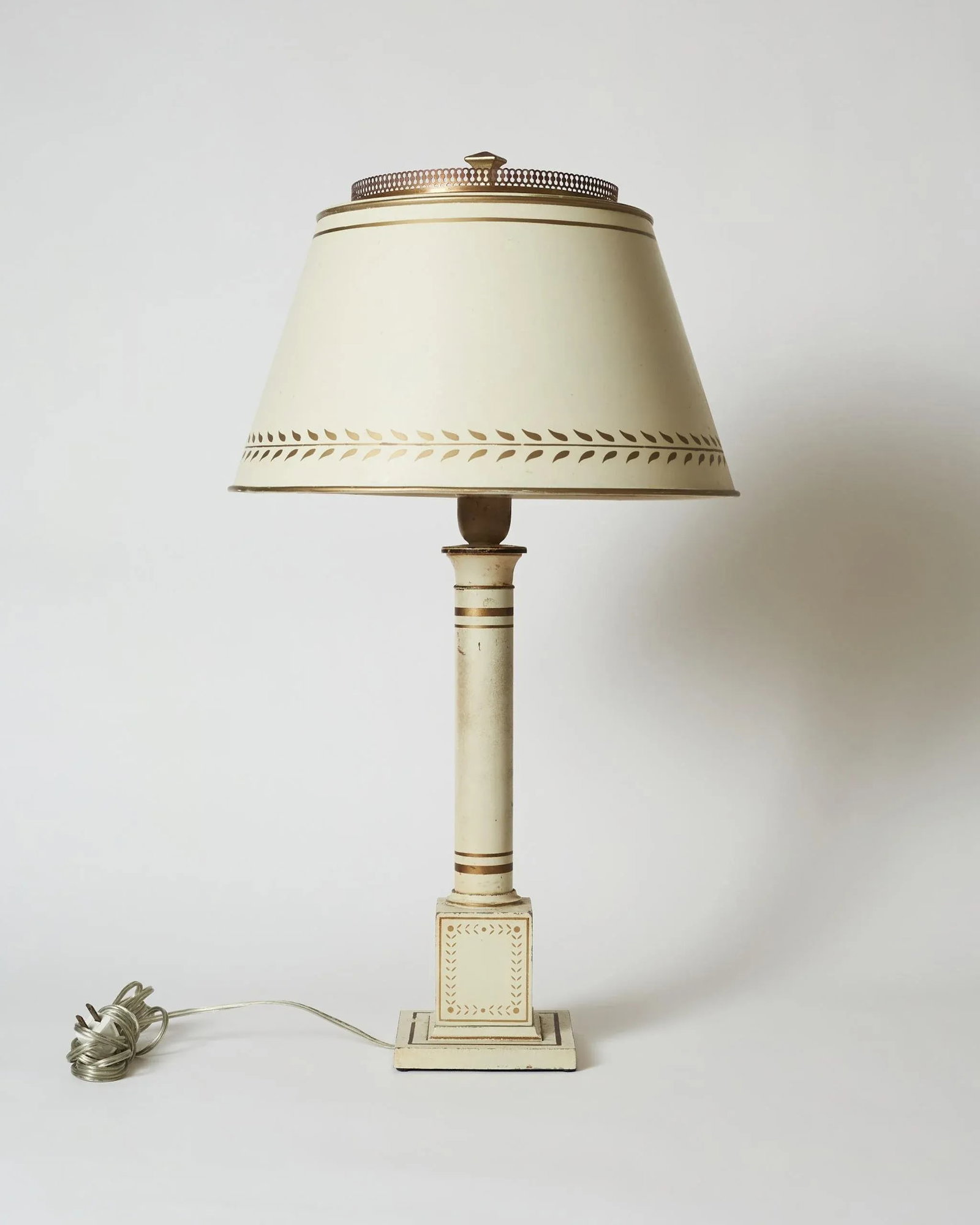 Antique 20th Century French Directoire Tole Wired Lamps White Shades - a Pair - 2