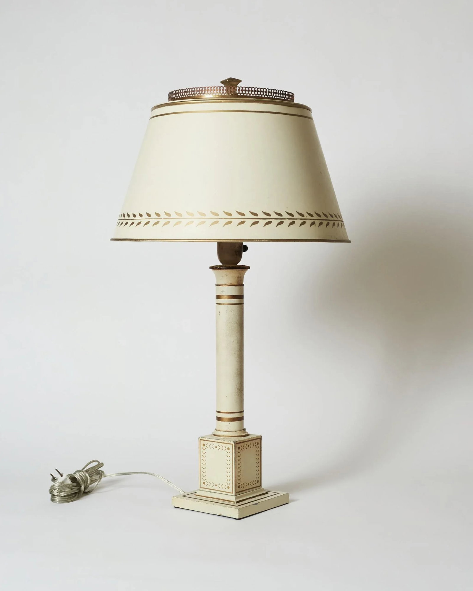 Antique 20th Century French Directoire Tole Wired Lamps White Shades - a Pair - 3