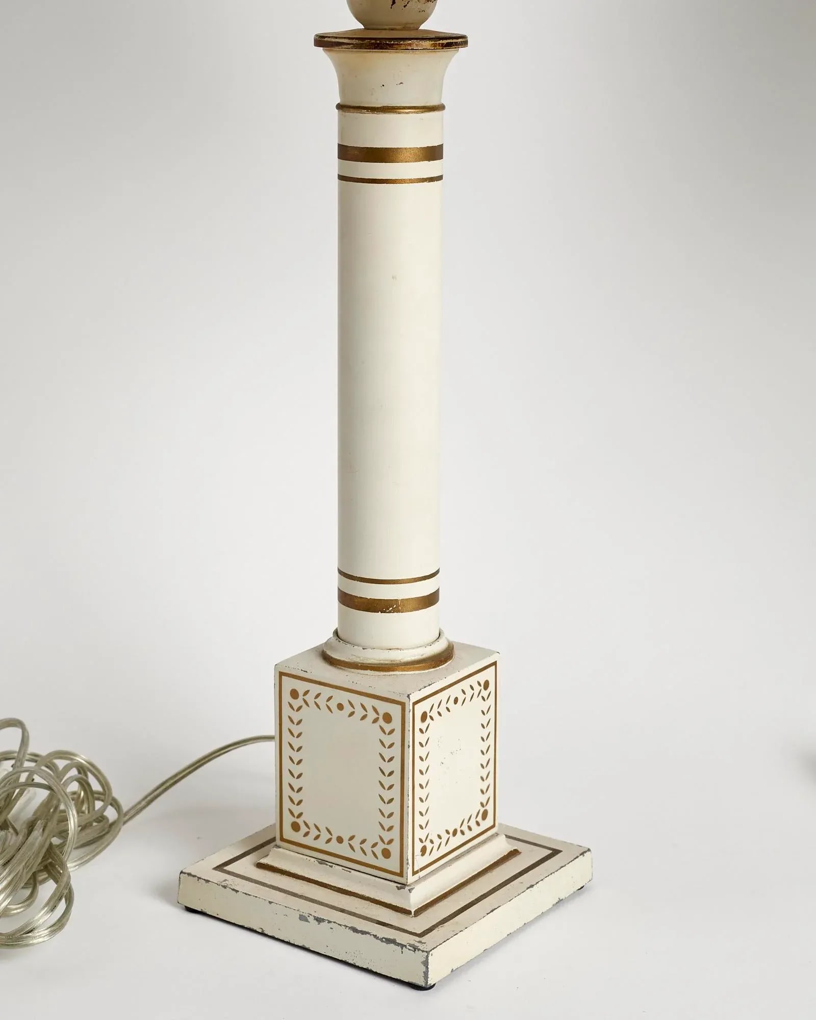 Antique 20th Century French Directoire Tole Wired Lamps White Shades - a Pair - 6