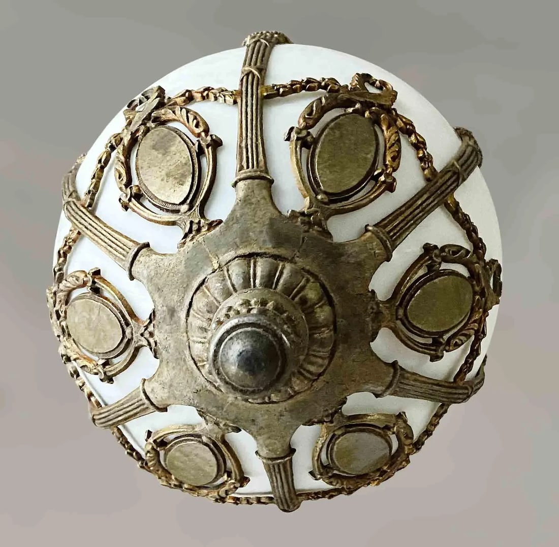 Antique Pendant Light With Opalescent Shade - 2