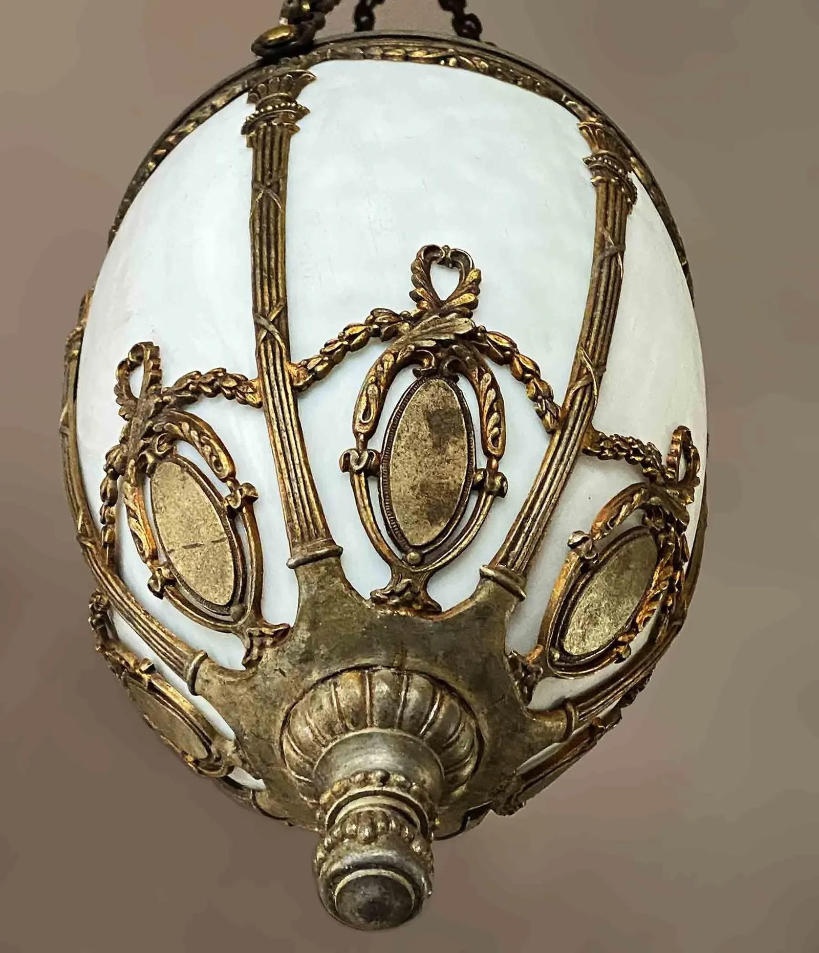 Antique Pendant Light With Opalescent Shade - 3