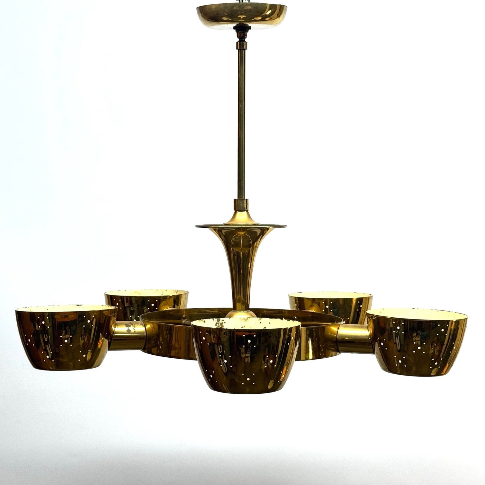 1950s Gerald Thurston for Lightolier Five Light Brass Chandelier - 2