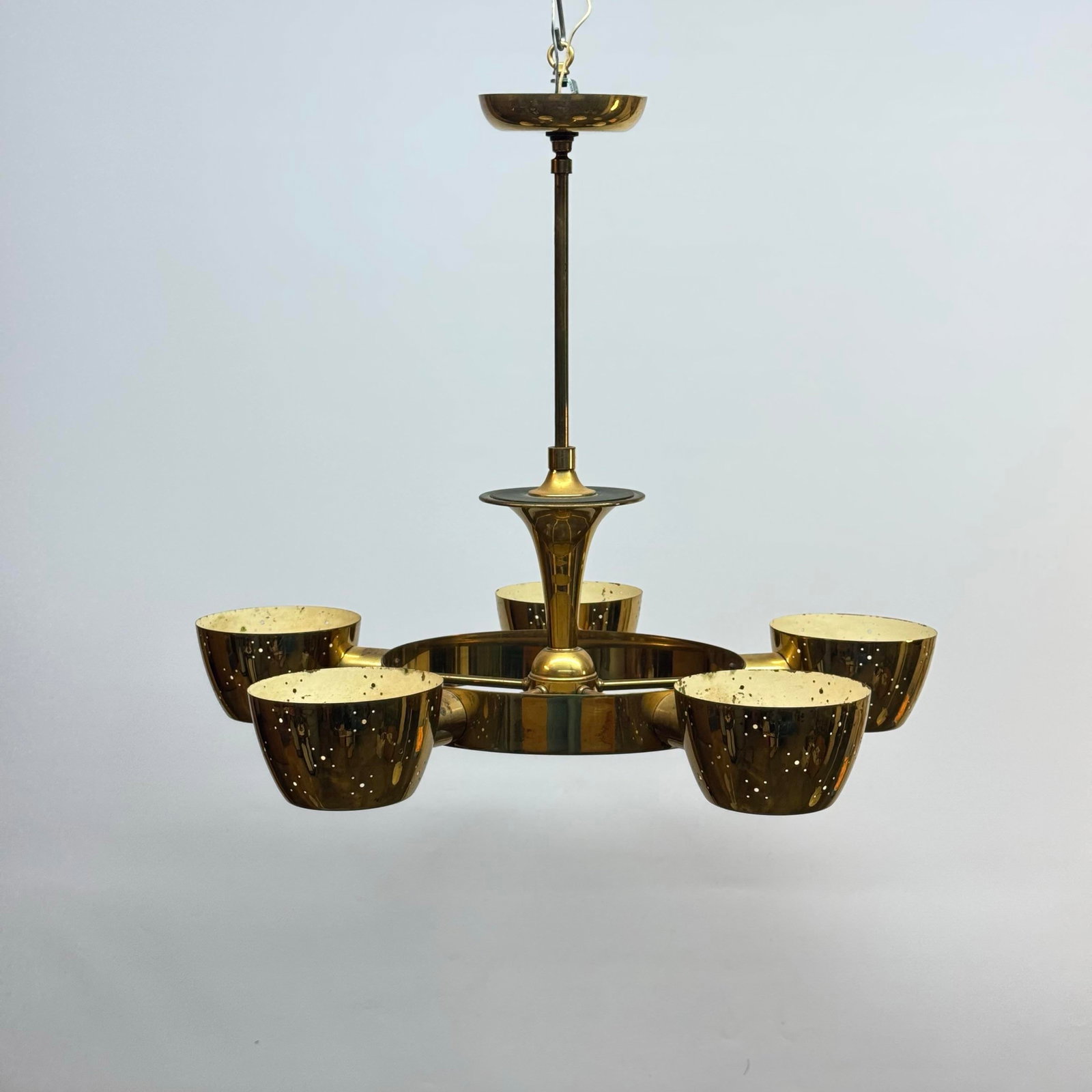 1950s Gerald Thurston for Lightolier Five Light Brass Chandelier - 3