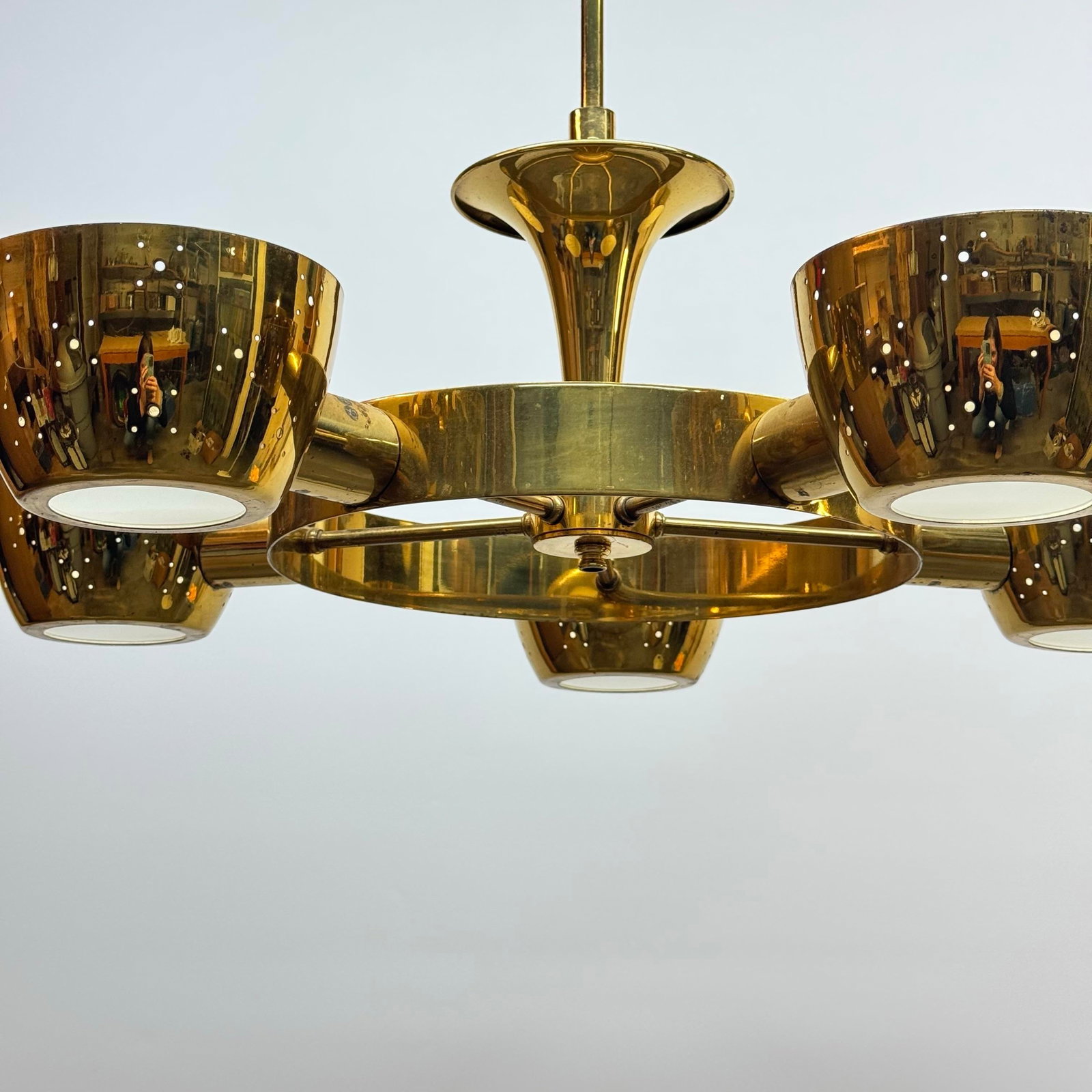 1950s Gerald Thurston for Lightolier Five Light Brass Chandelier - 4