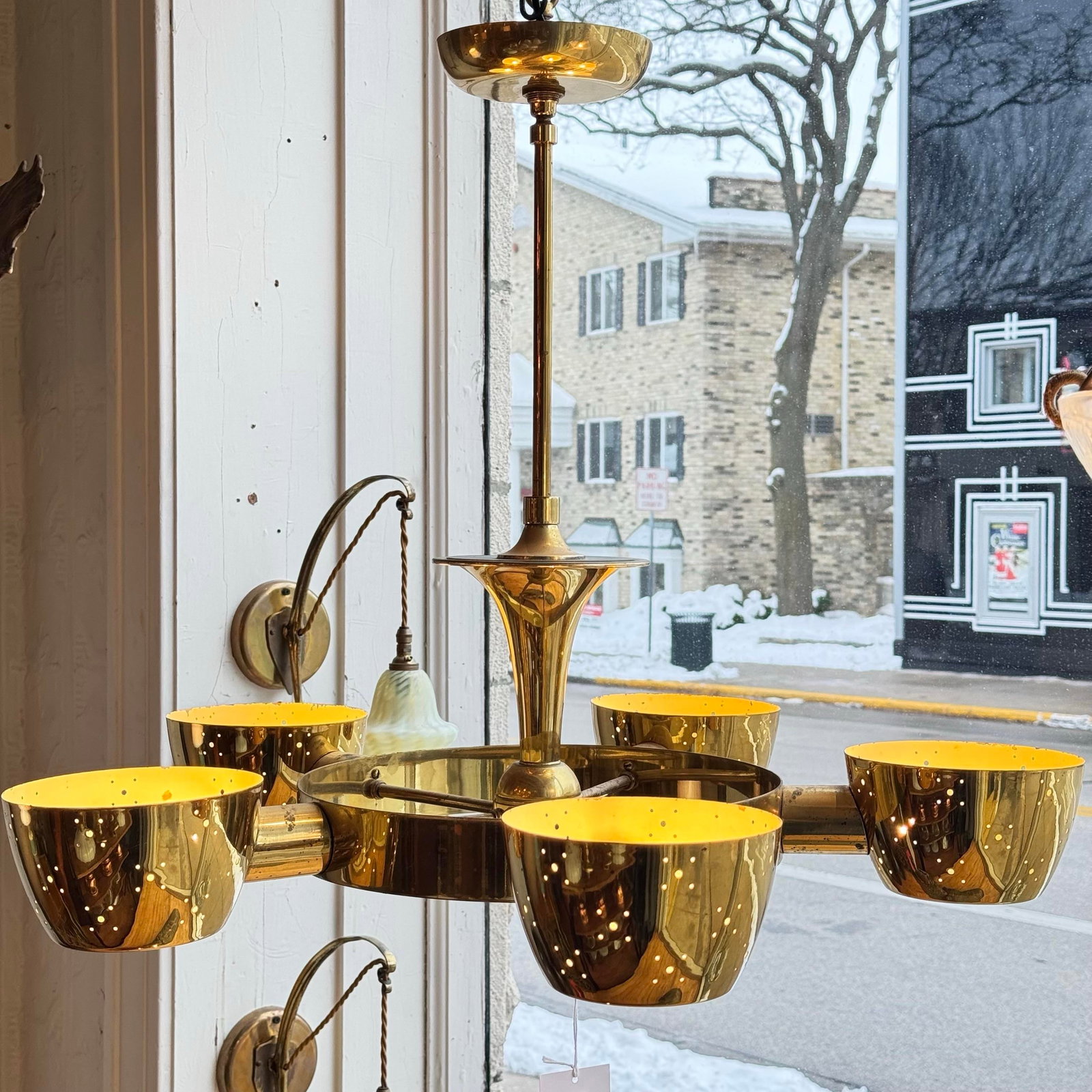 1950s Gerald Thurston for Lightolier Five Light Brass Chandelier - 5