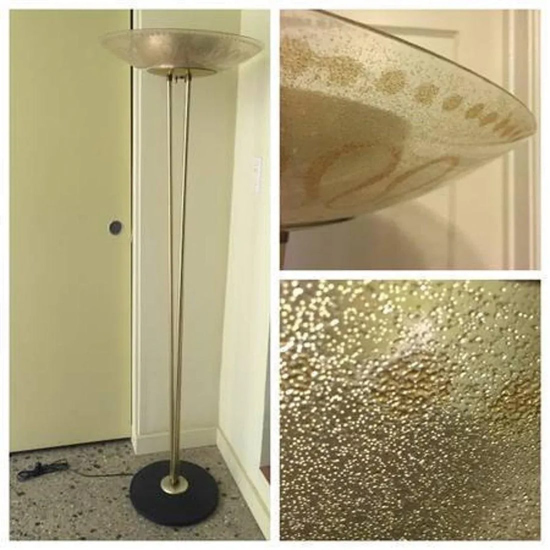 1960s Mid Century Gerald Thurston Atomic Floor Lamp With Gold Fleck Pebble Enameled Glass Shade by C - 3