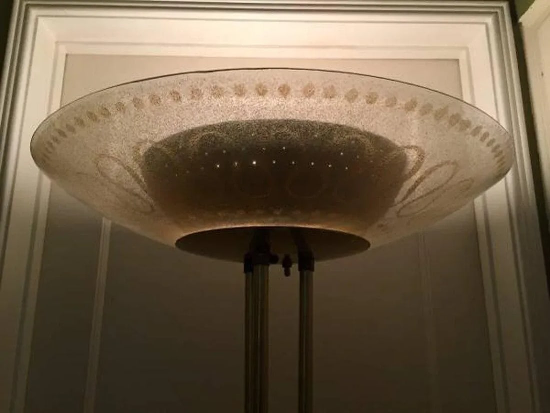 1960s Mid Century Gerald Thurston Atomic Floor Lamp With Gold Fleck Pebble Enameled Glass Shade by C - 8