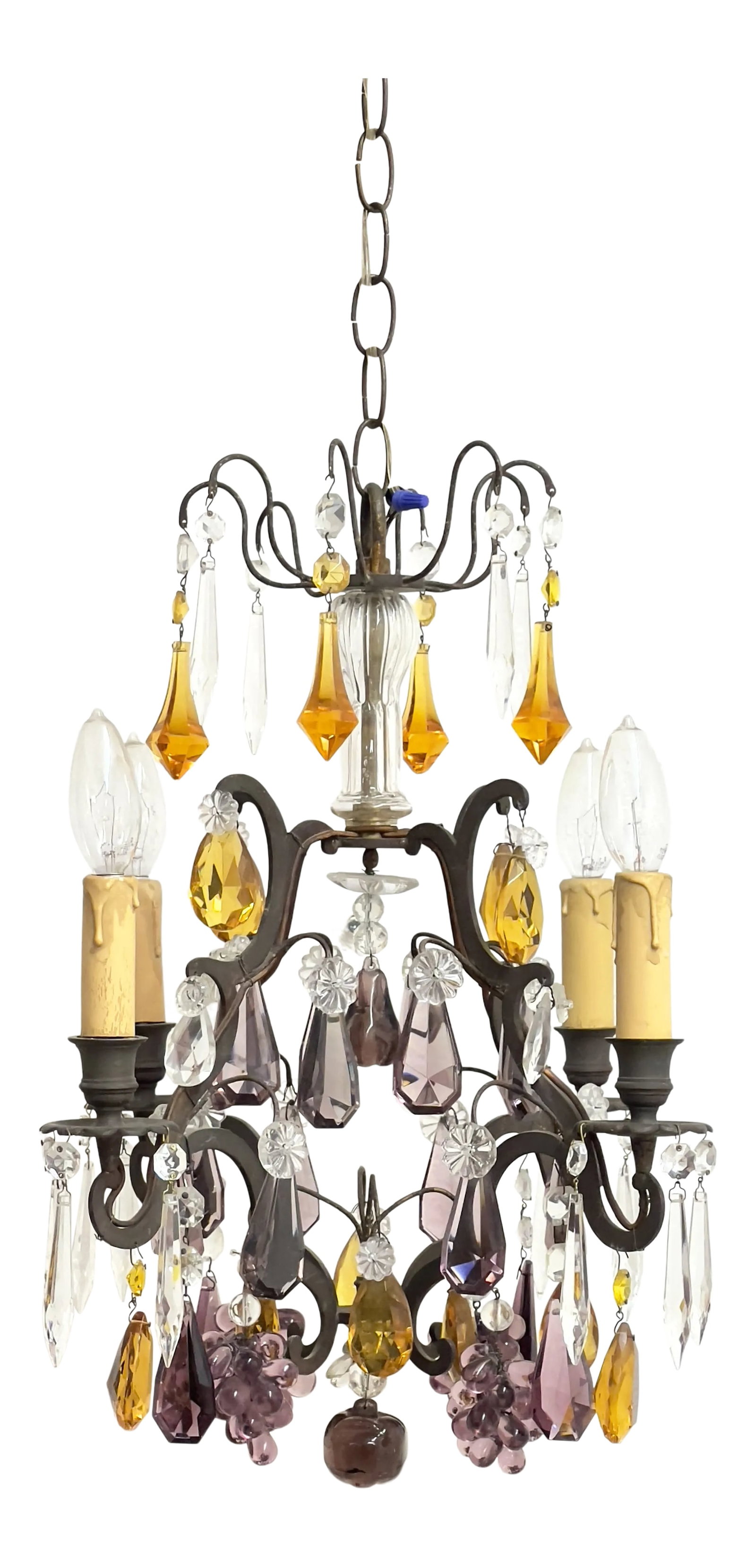 Vintage Chandelier With Murano Glass Fruit: Stunning Vintage chandelier with Murano glass fruit in excellent vintage condition. Condition: Alterations: Original Condition Unaltered Imperfections: Some Imperfections Condition Notes: Excellent