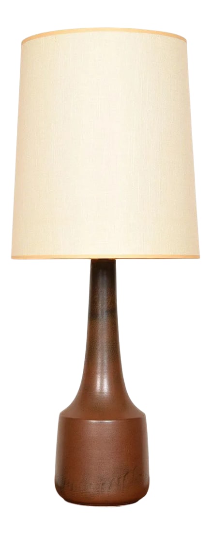 Mid Century Modern Pottery Table Lamp by Bostlund: From Bostlund of Sweden, the beautiful form and expressive earth tone brown finish on the pottery combine to make this a gracious lamp to complement any room. Condition: Alterations: Original Conditio