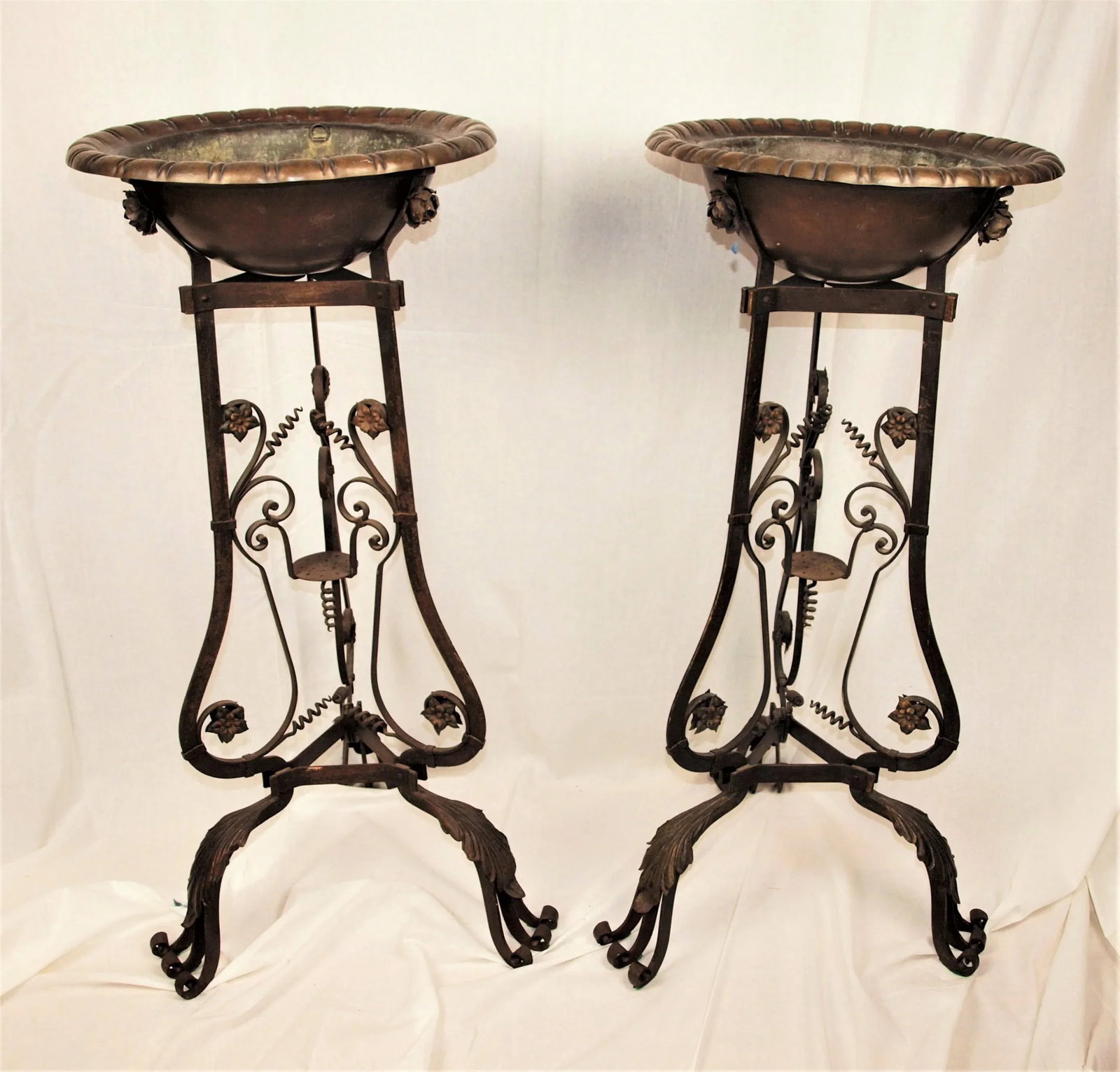 Antique Art Nouveau Iron Brass and Copper Planters - A Pair - 13
