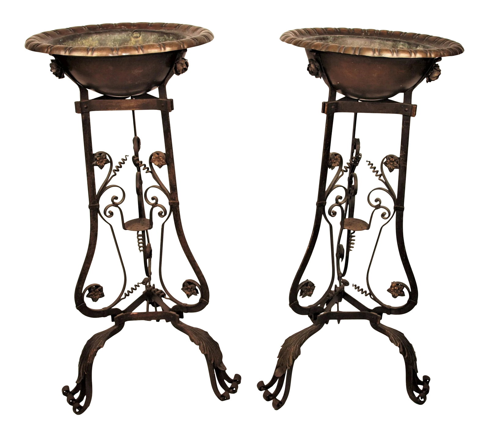 Antique Art Nouveau Iron Brass and Copper Planters - A Pair (1 of 13)
