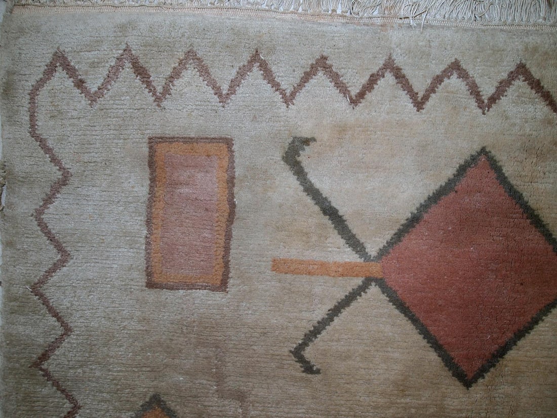 Handmade Vintage Tibetan Khaden Rug 5.2' X 7.7' (159cm X 237cm) 1960s - 6