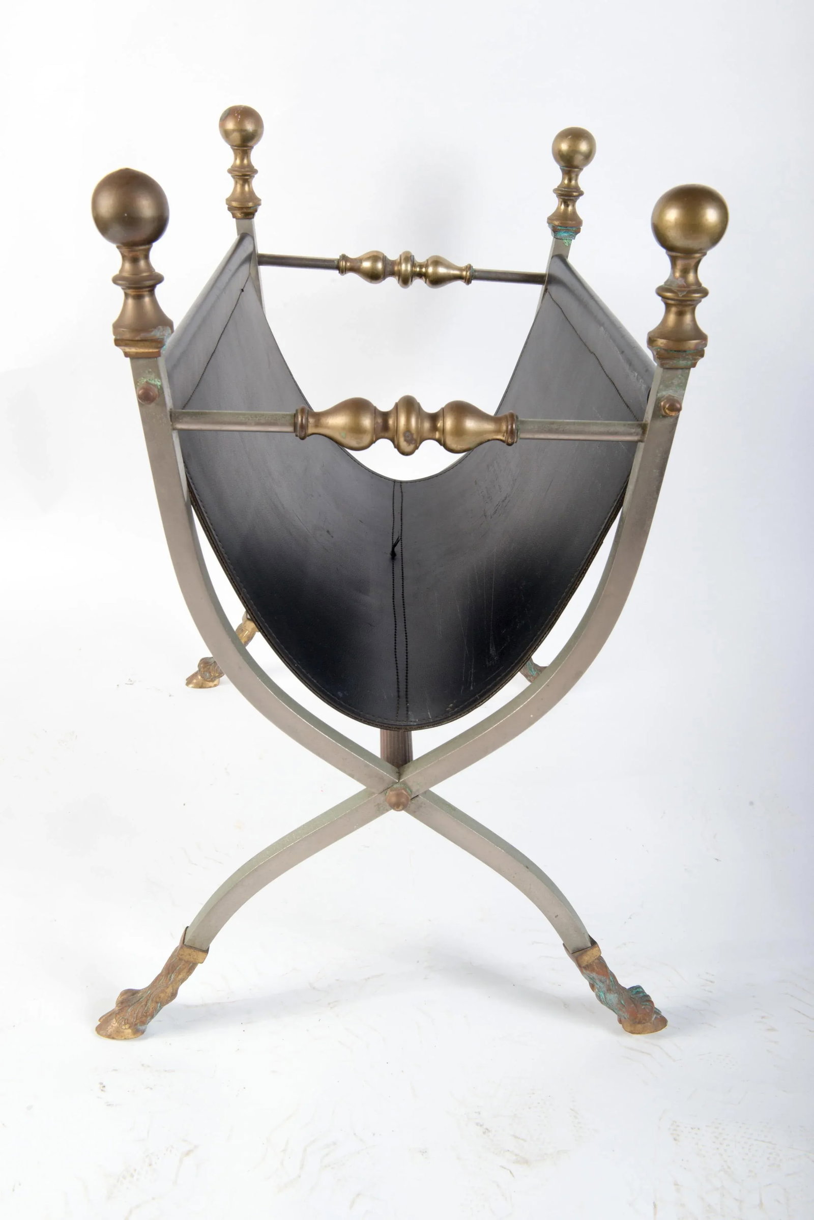 Steel, Brass & Leather Maison Jansen Style Magazine Stand - 6