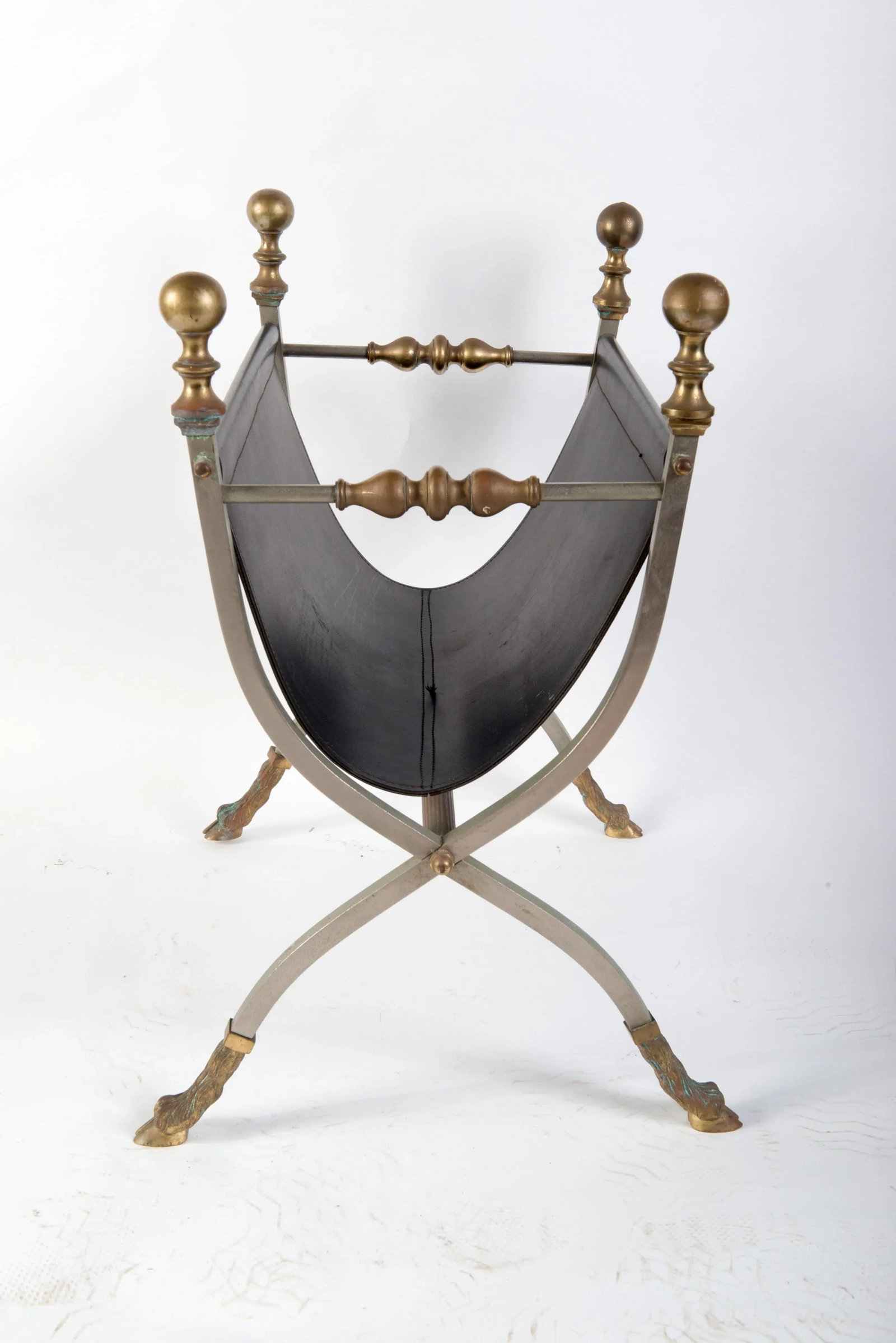 Steel, Brass & Leather Maison Jansen Style Magazine Stand - 8