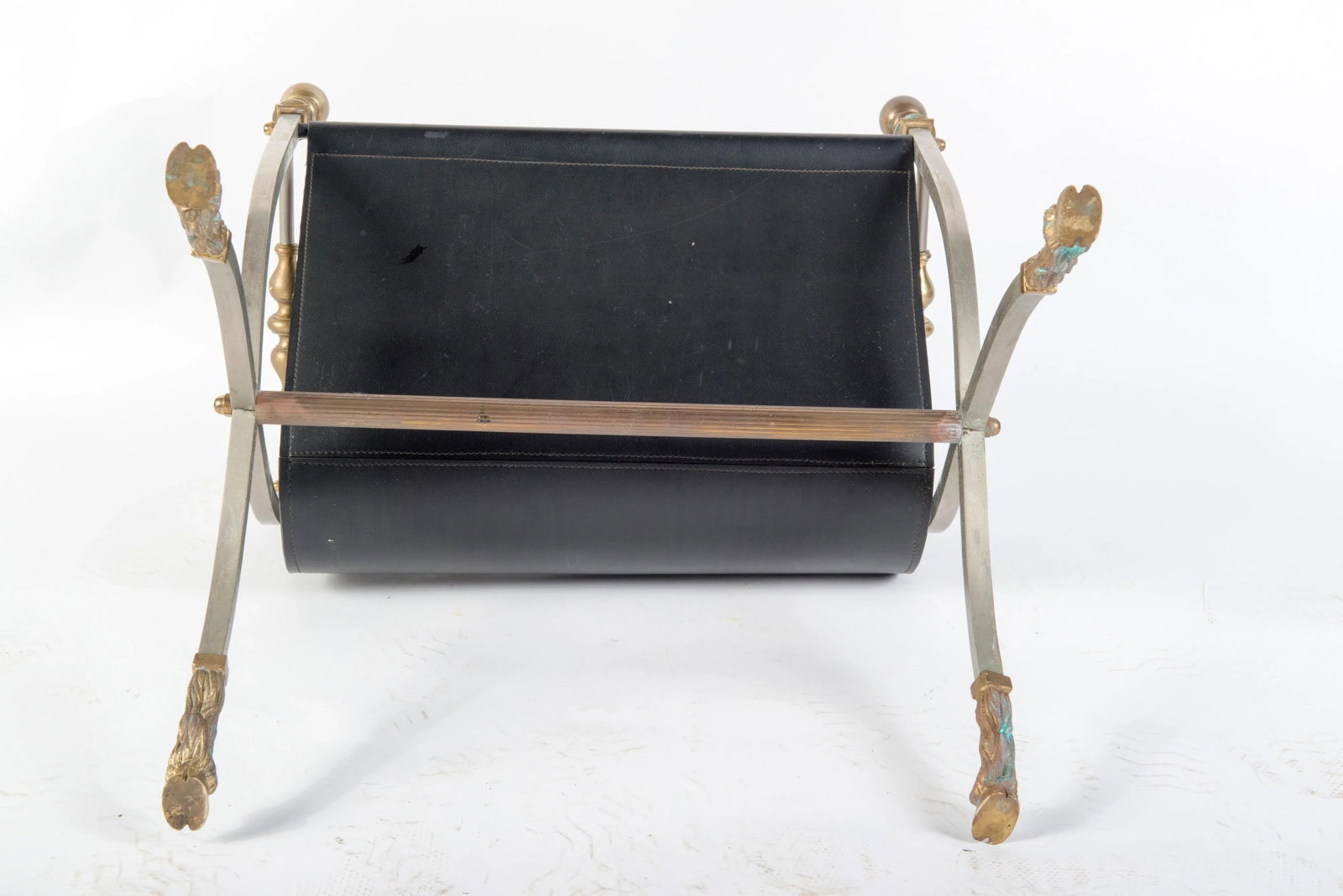 Steel, Brass & Leather Maison Jansen Style Magazine Stand - 9