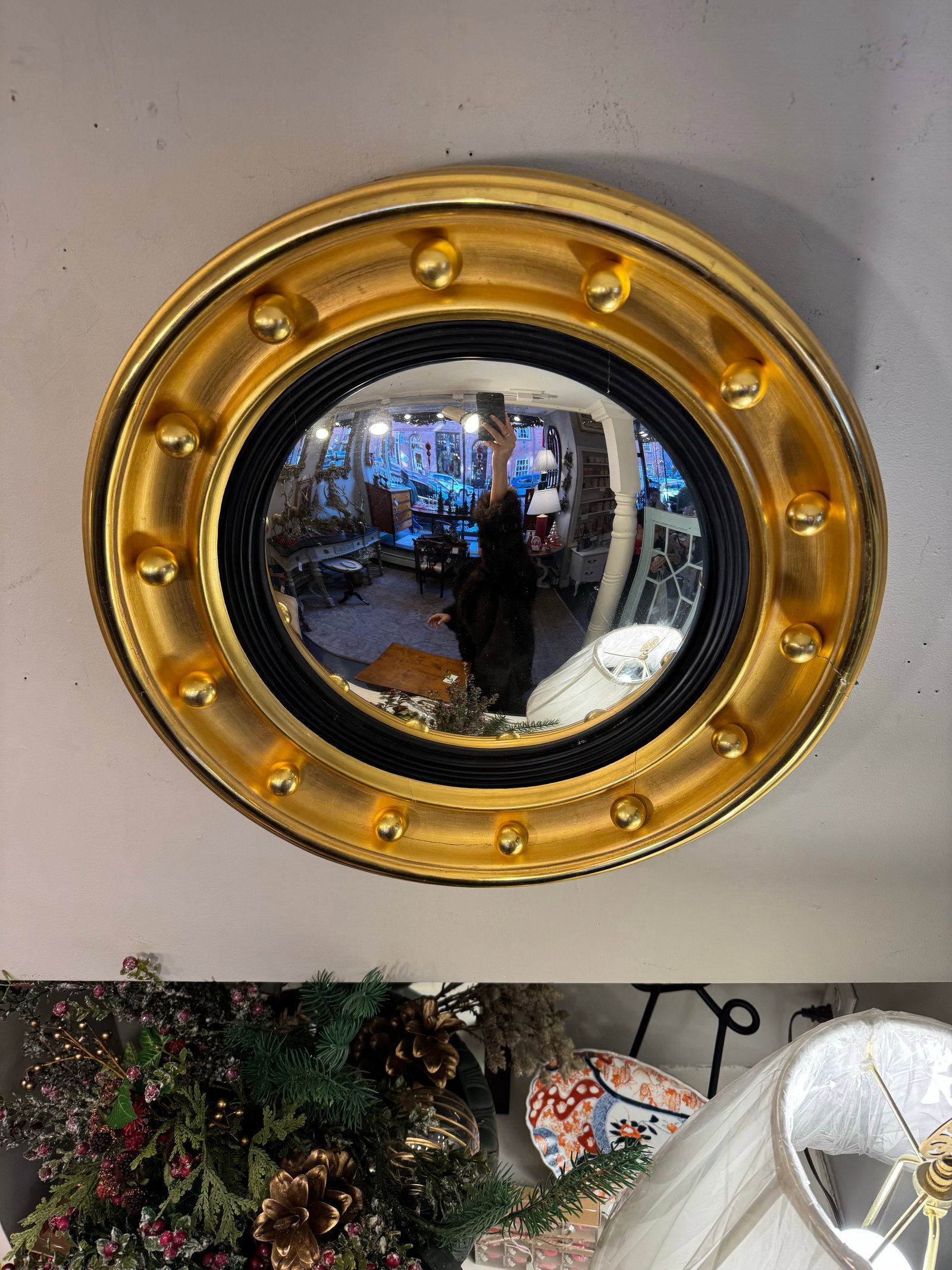 Antique Convex Gilt Mirror - 3