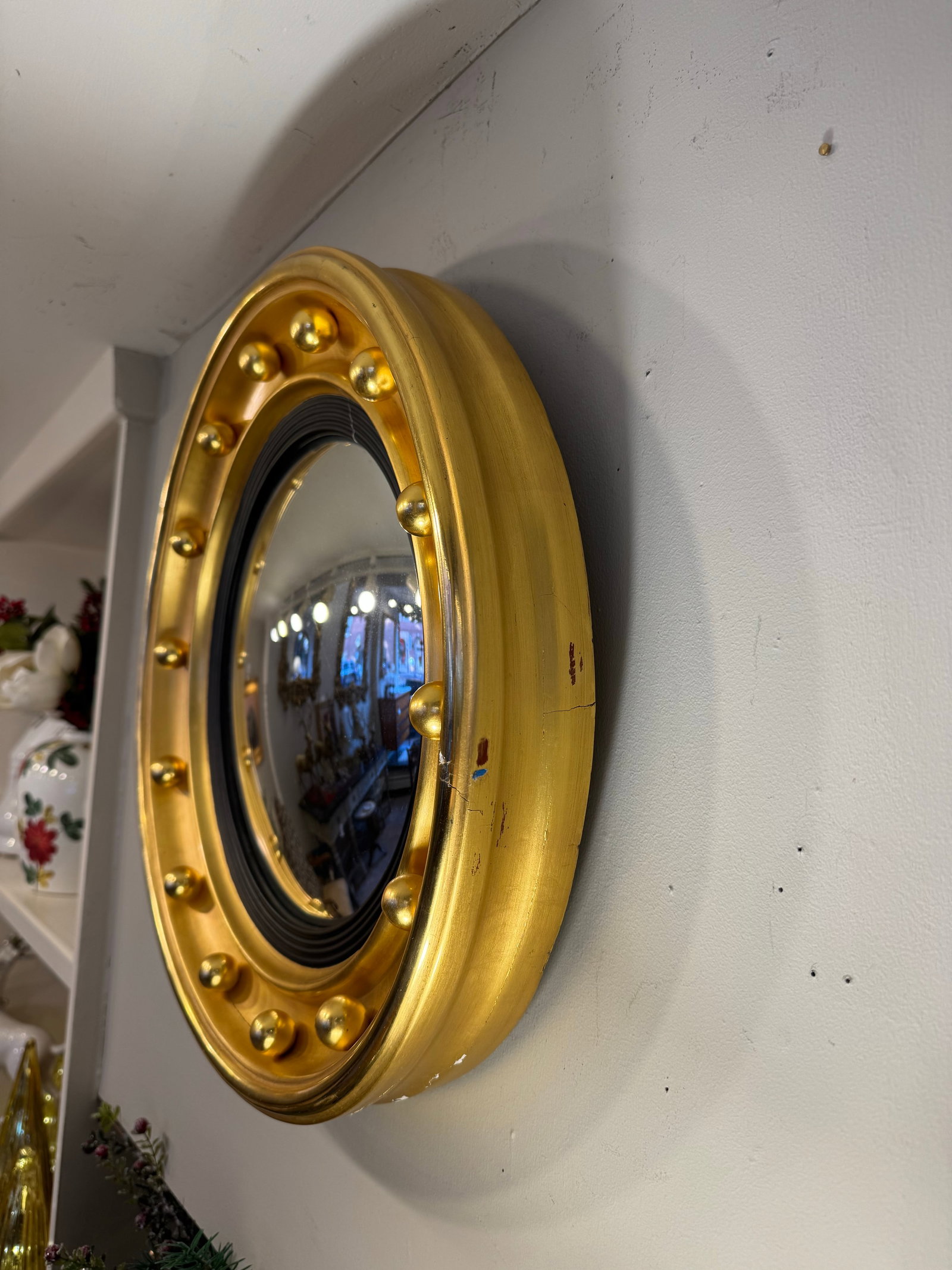 Antique Convex Gilt Mirror - 6