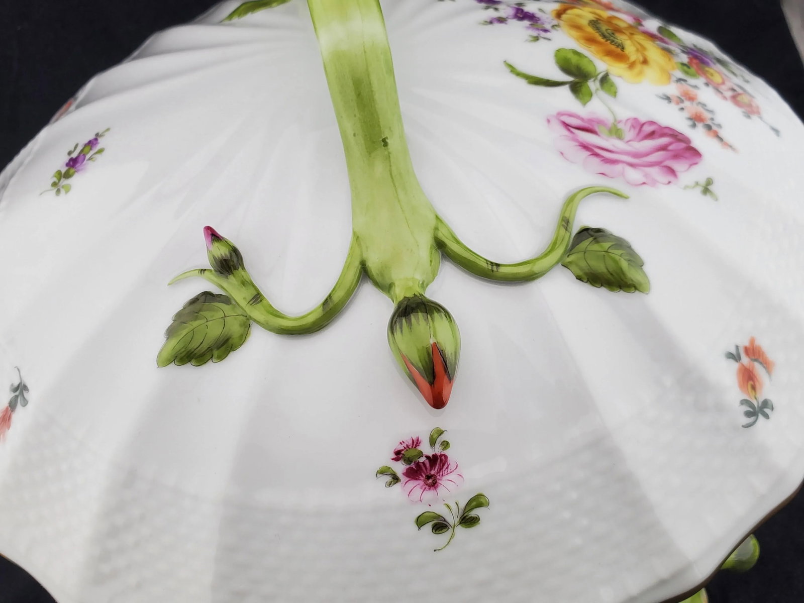 Vintage Herend Hungary Bouquet De Flowers Large Tureen Branch Lid Handle - 4
