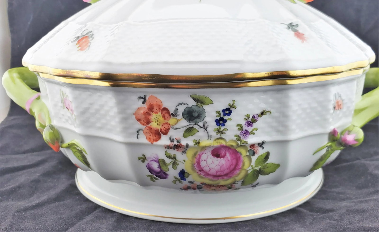 Vintage Herend Hungary Bouquet De Flowers Large Tureen Branch Lid Handle - 6