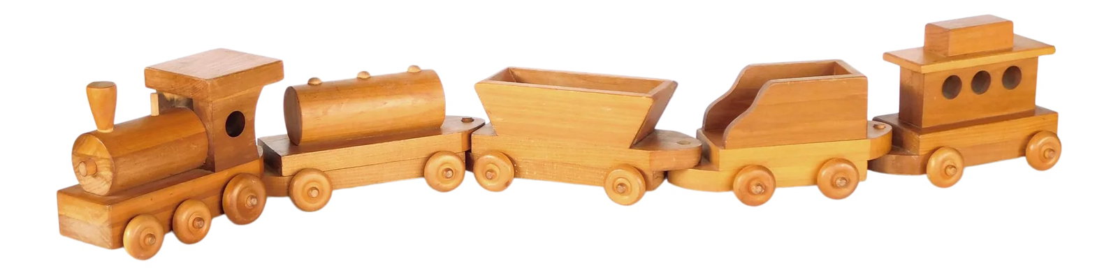 1950s Wooden Train Set Attributed to Montgomery Schoolhouse, Vermont - 5 Piece Set (1 of 9)