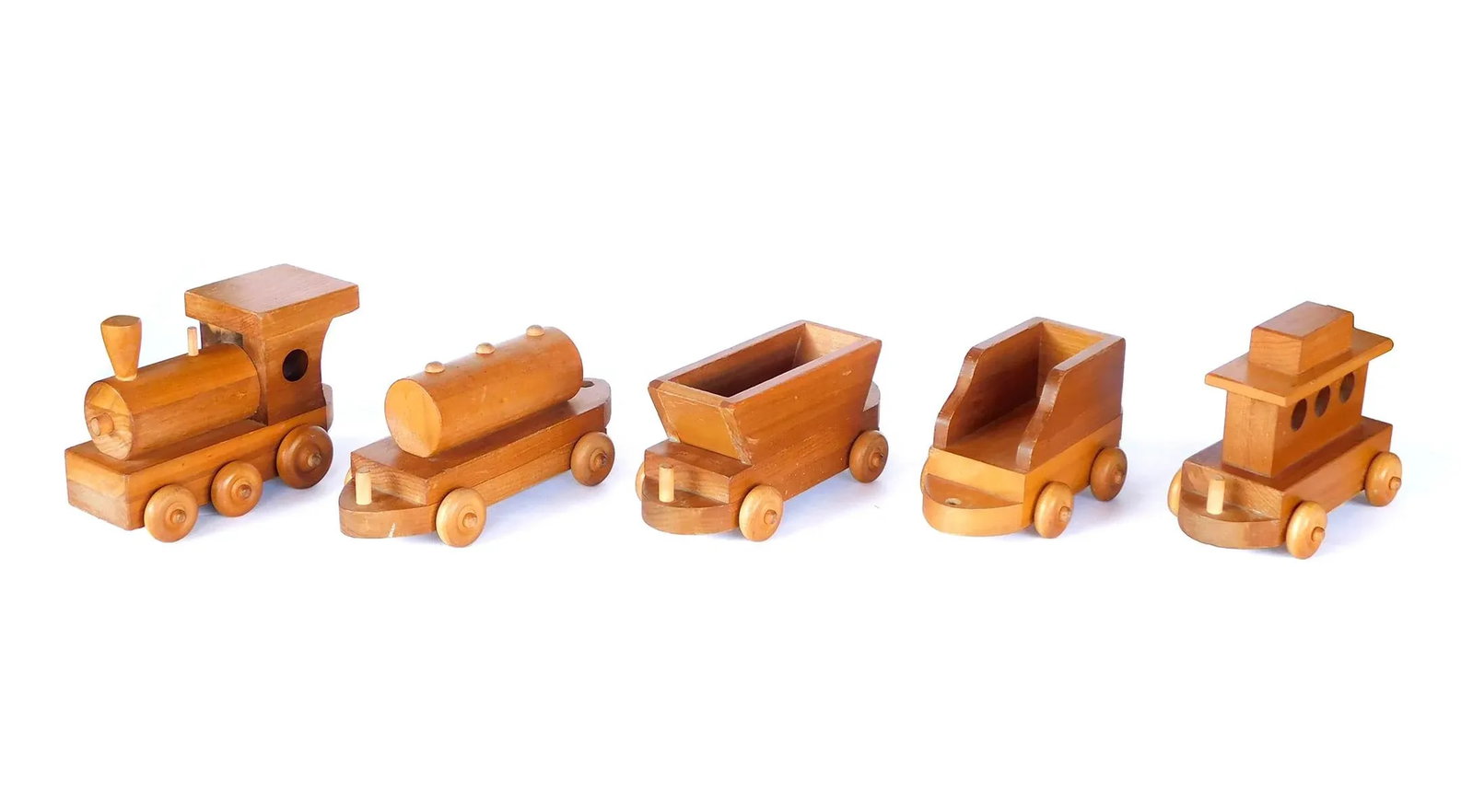1950s Wooden Train Set Attributed to Montgomery Schoolhouse, Vermont - 5 Piece Set - 2